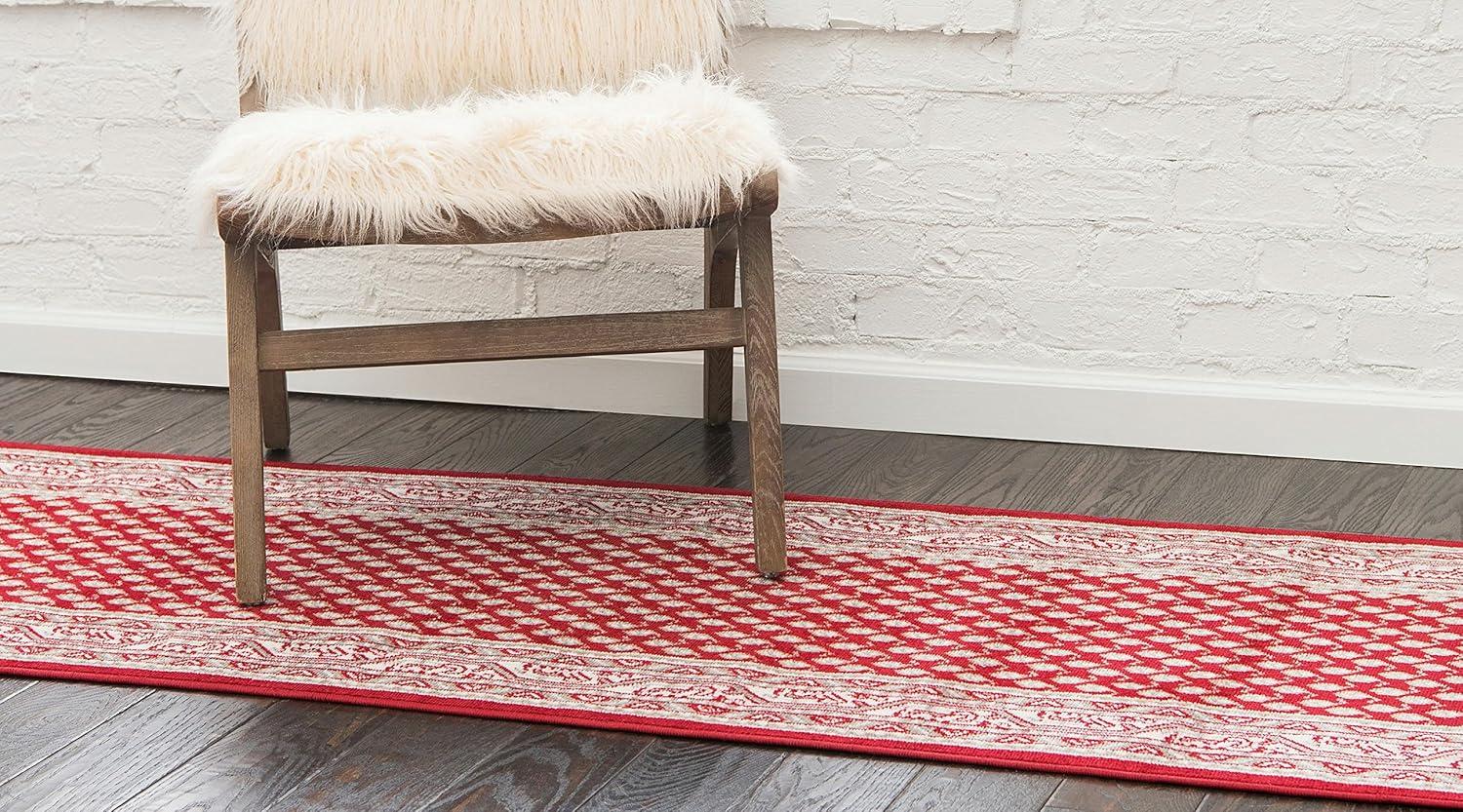 Vibrant Red Indoor Runner Rug with Easy-Care Synthetic Weave