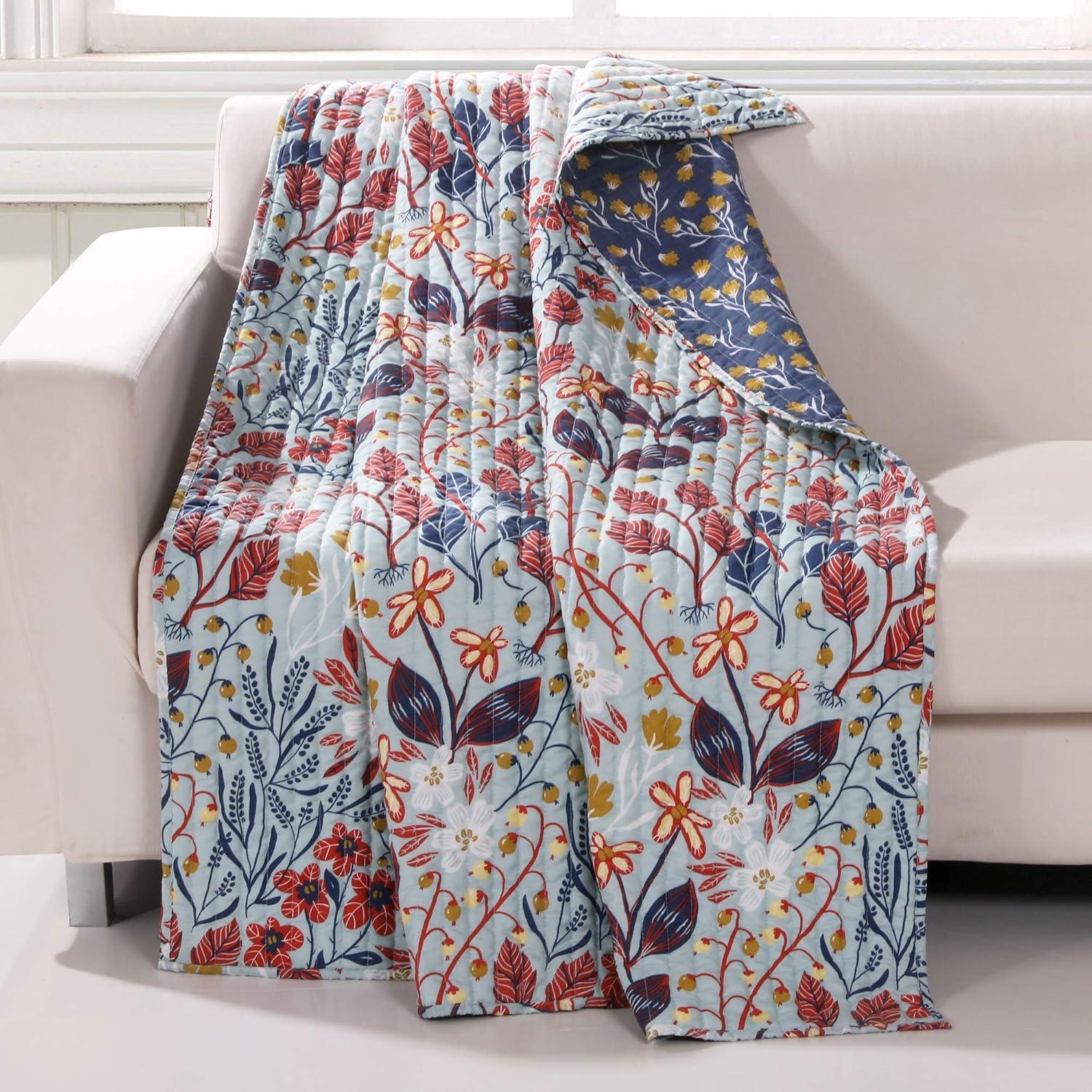 Perry Multicolor Reversible Floral Cotton Throw Blanket 50x60