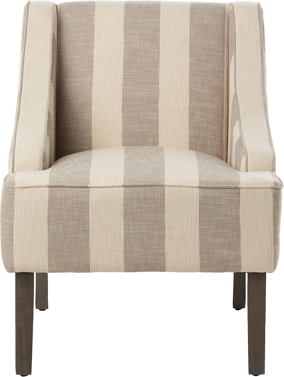 Classic Gray Stripe Swoop Armchair with Wood Legs