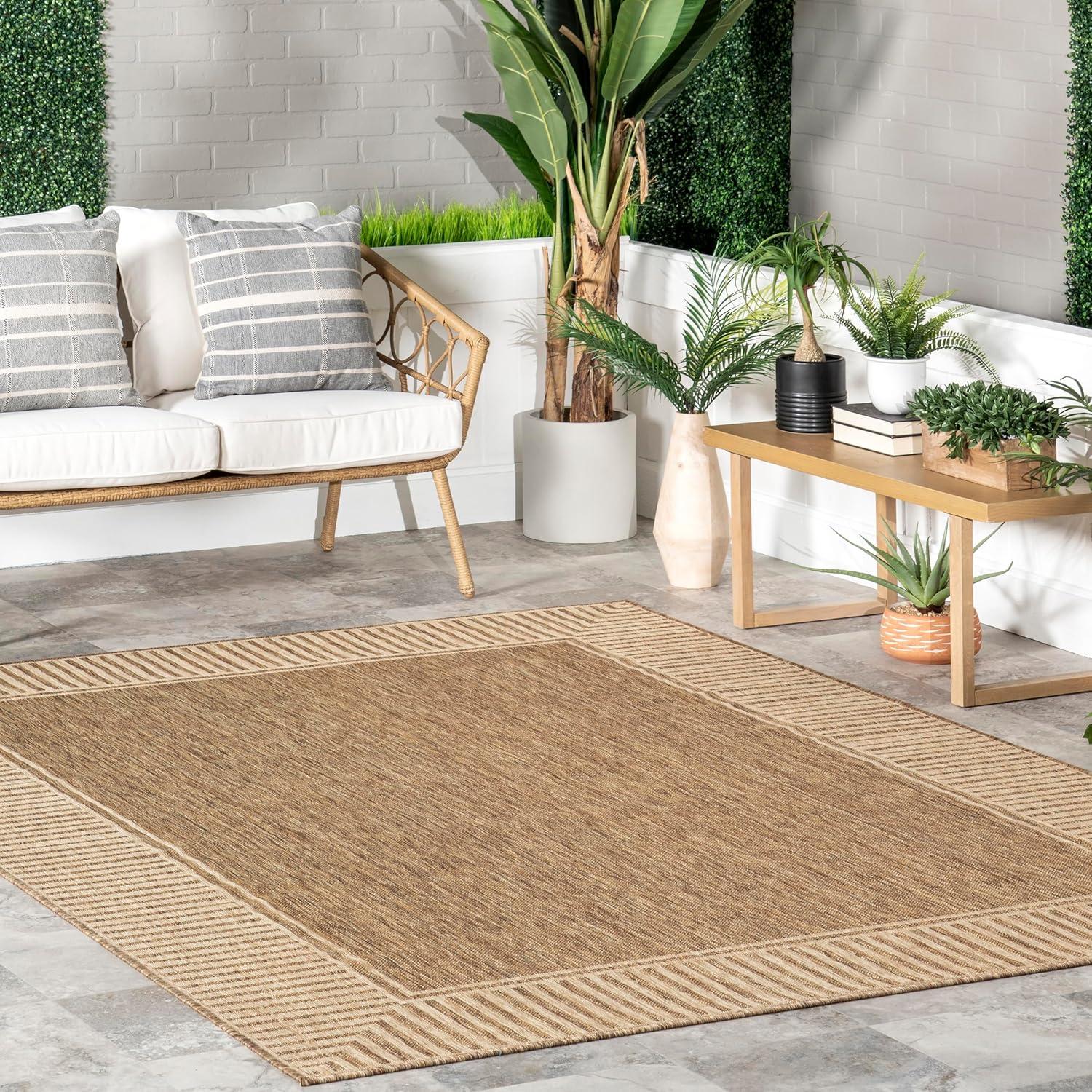 nuLOOM 4' x 6' Outdoor Area Rug, Stain Resistant, Weather Resistant, High Traffic, Patio, Balcony, Outside, Living Room, Dining Room, Asha Light Brown