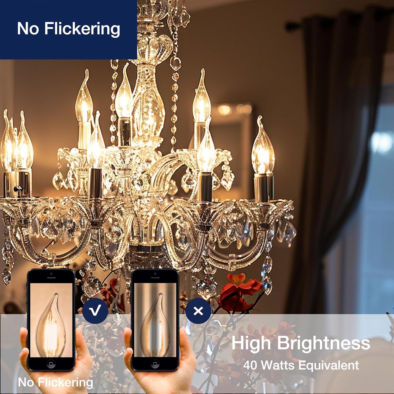 Amber Glass Dimmable LED Candelabra Bulbs 6-Pack