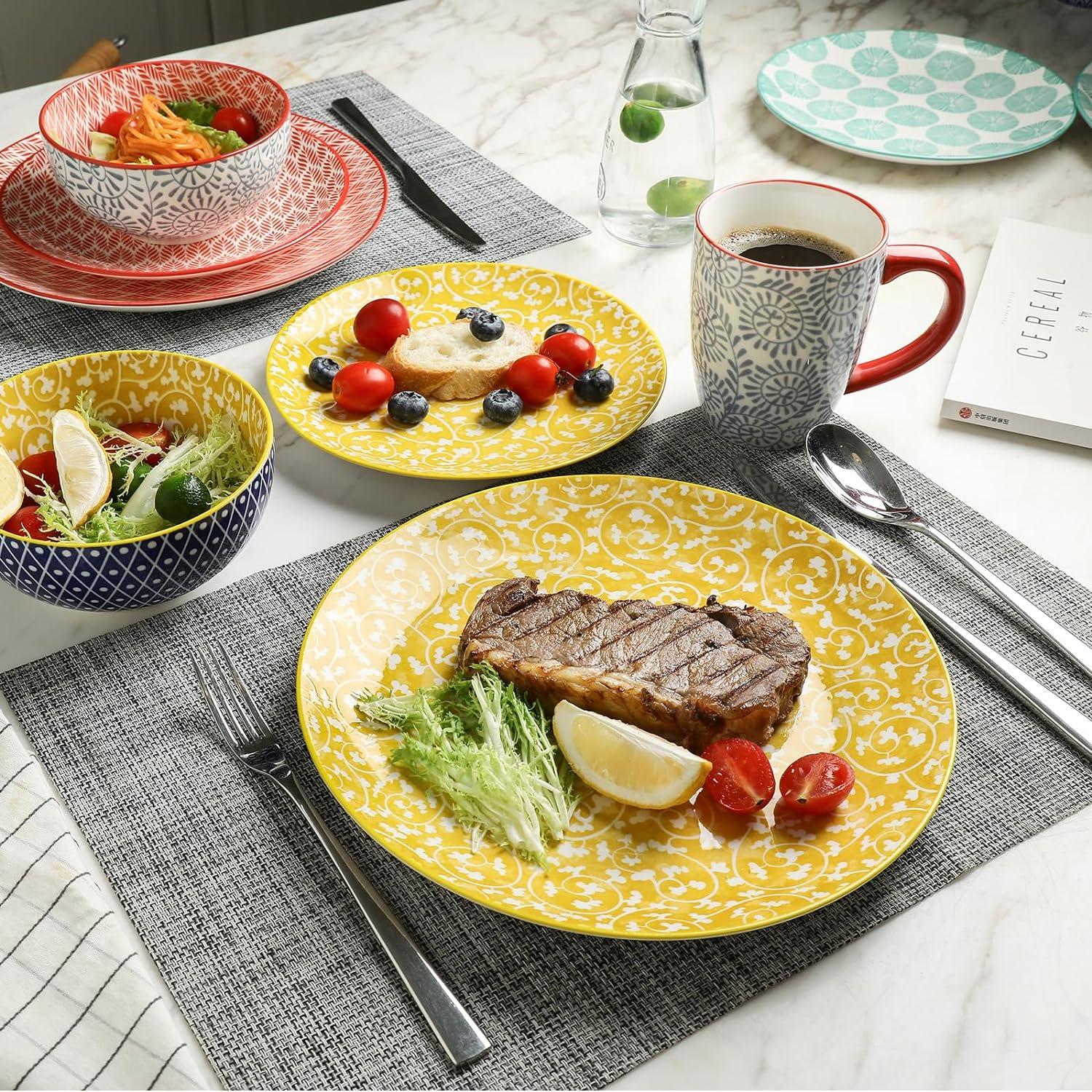 Ceramic 16 Piece Tableware Set 4, Includes Plates, Plates, Bowls, Dinnerware Set, Dishwasher-Safe, Can Be Used For Family Gatherings, Restaurants, Parties,