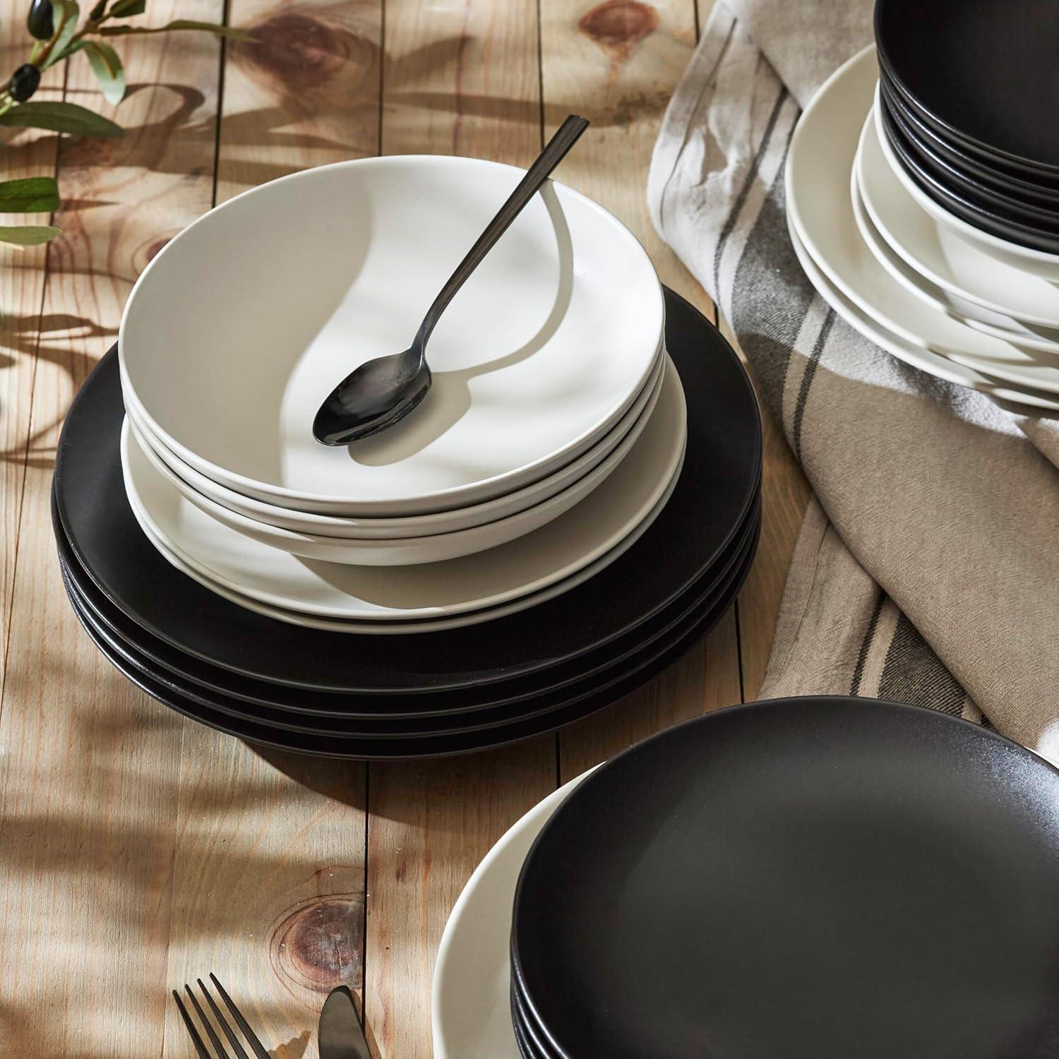 Black Matte 12-Piece Ceramic Dinnerware Set, Service for 4