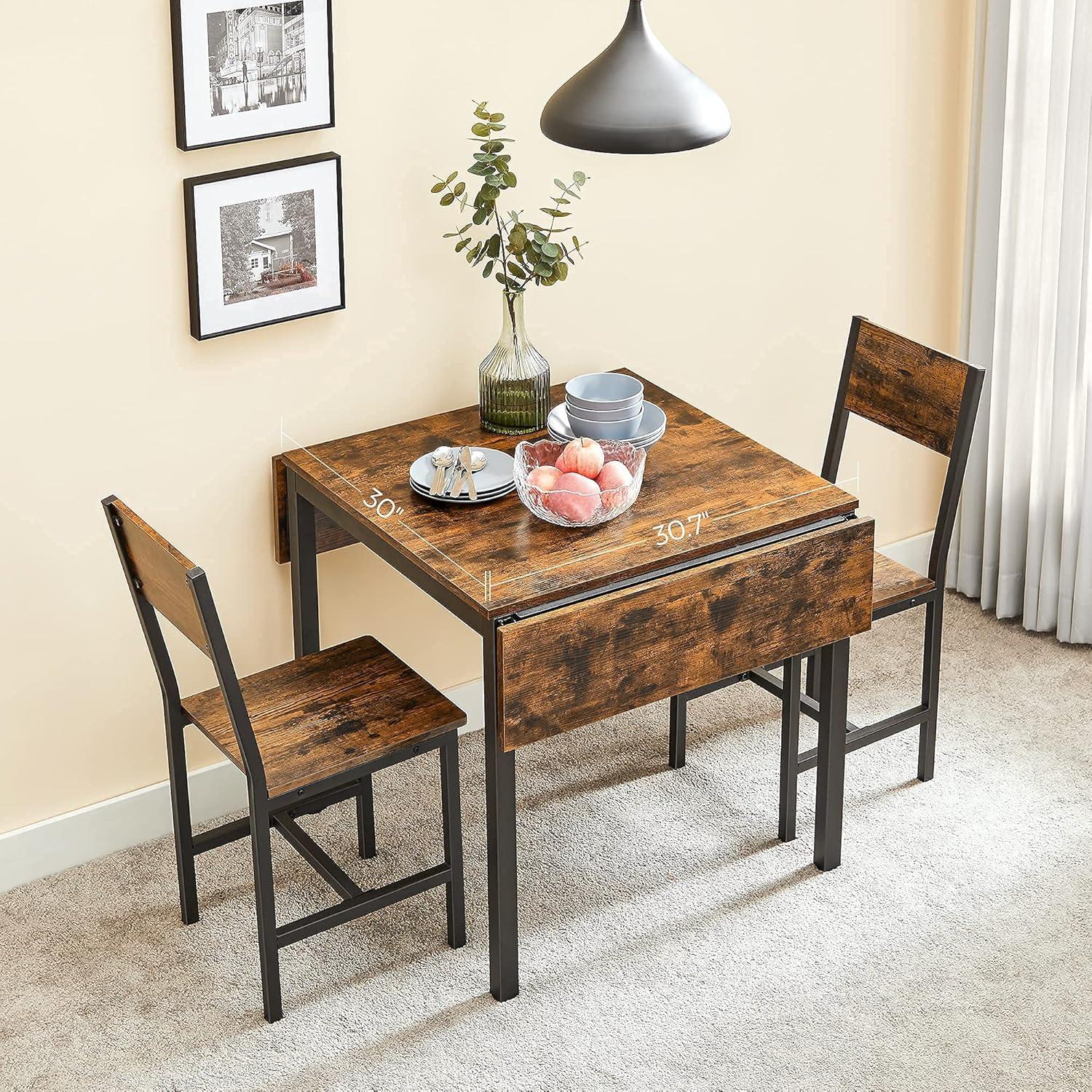 VASAGLE Brown Folding Drop Leaf Dining Table with Steel Legs