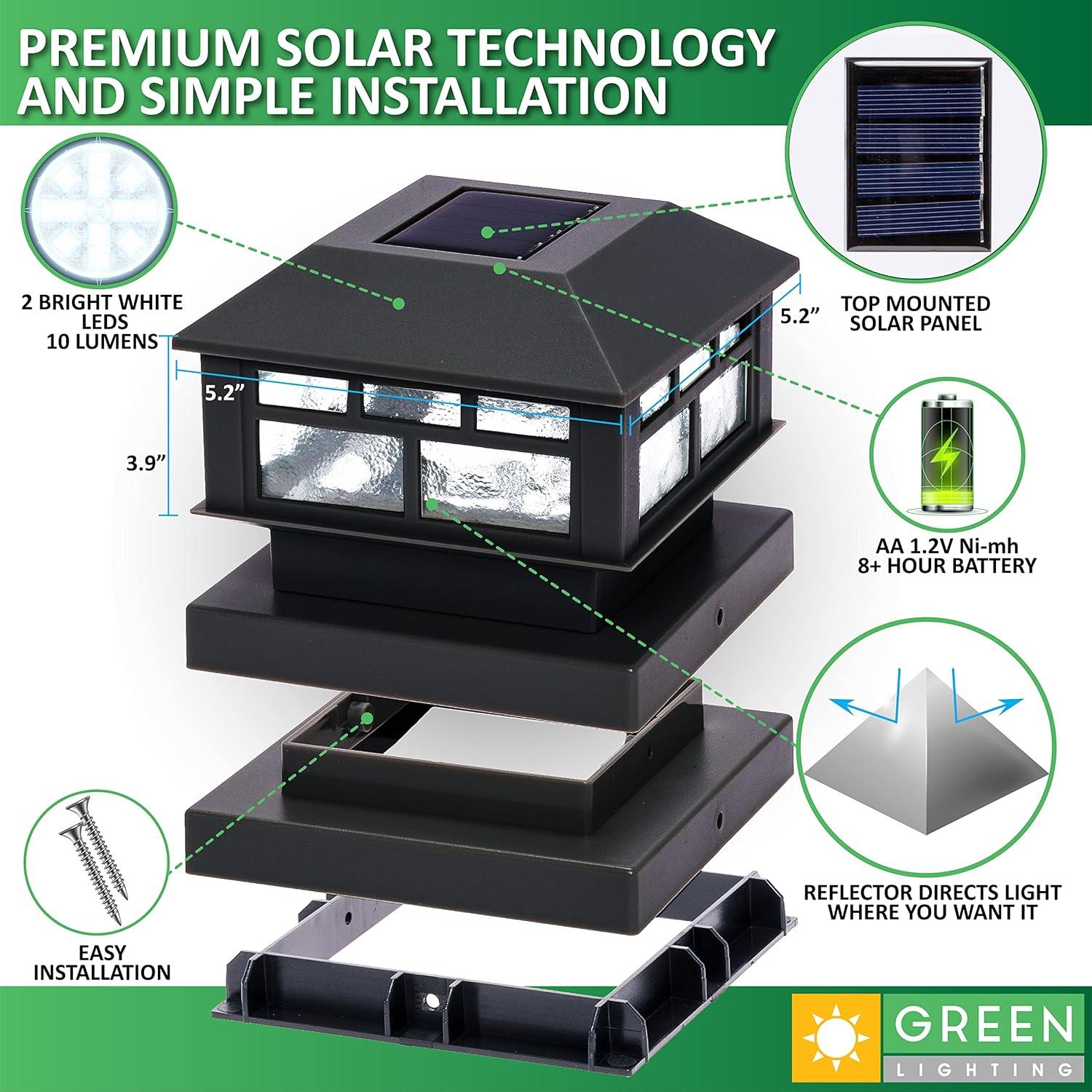 Black Solar LED Post Cap Lights for 4x4 and 5x5 Posts, 8 Pack