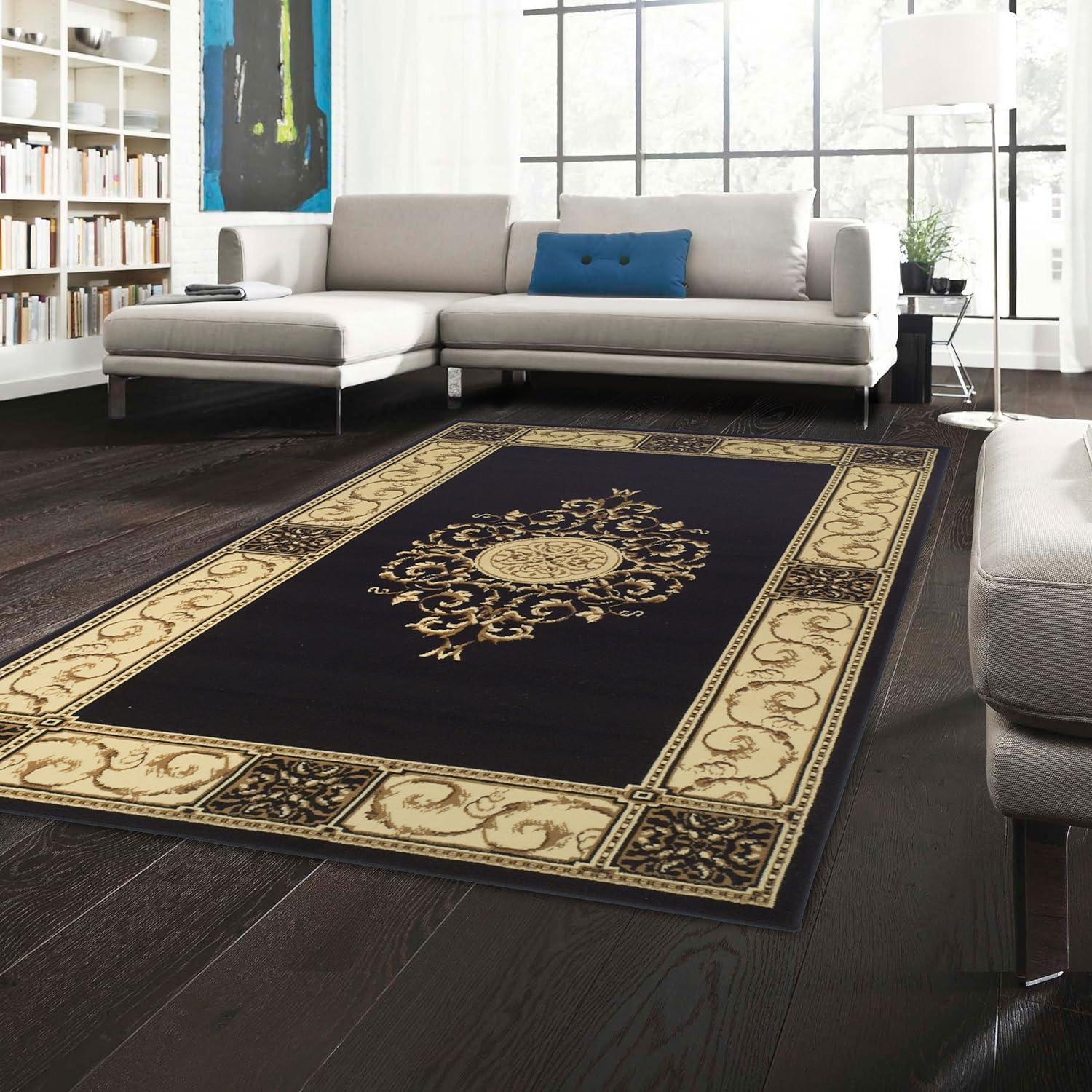 Elegant Floral Medallion Coffee 5' x 8' Synthetic Area Rug