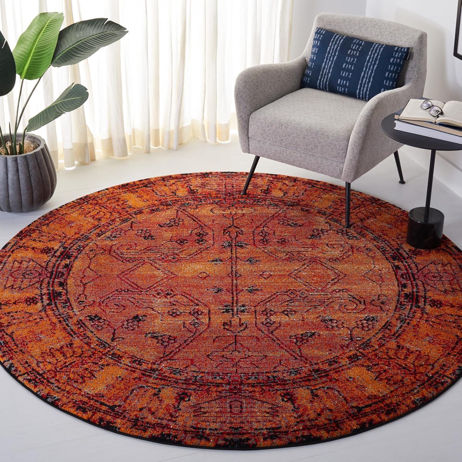 Vintage Hamadan VTH216 Power Loomed Area Rug - Orange - 9' round - Safavieh.