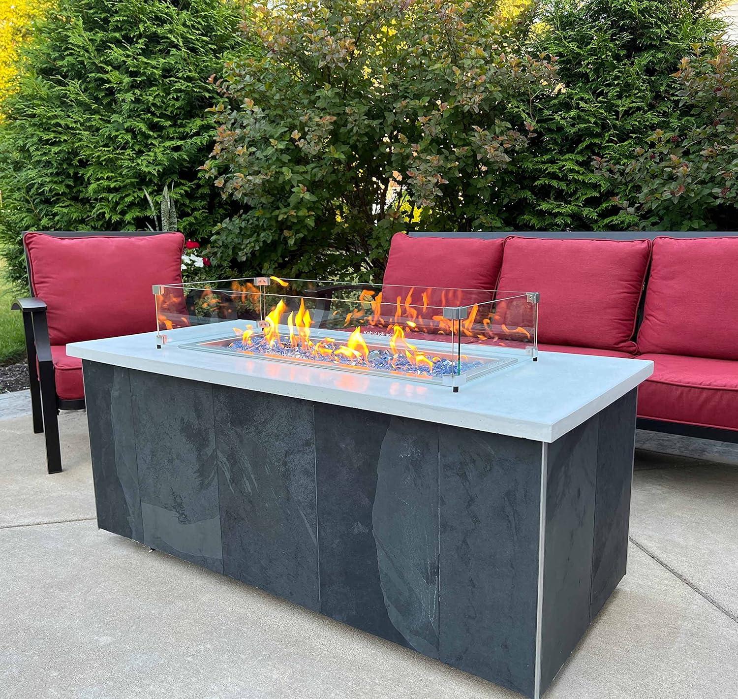 Celestial Fire Glass Rectangle Fire Pit Wind Guard