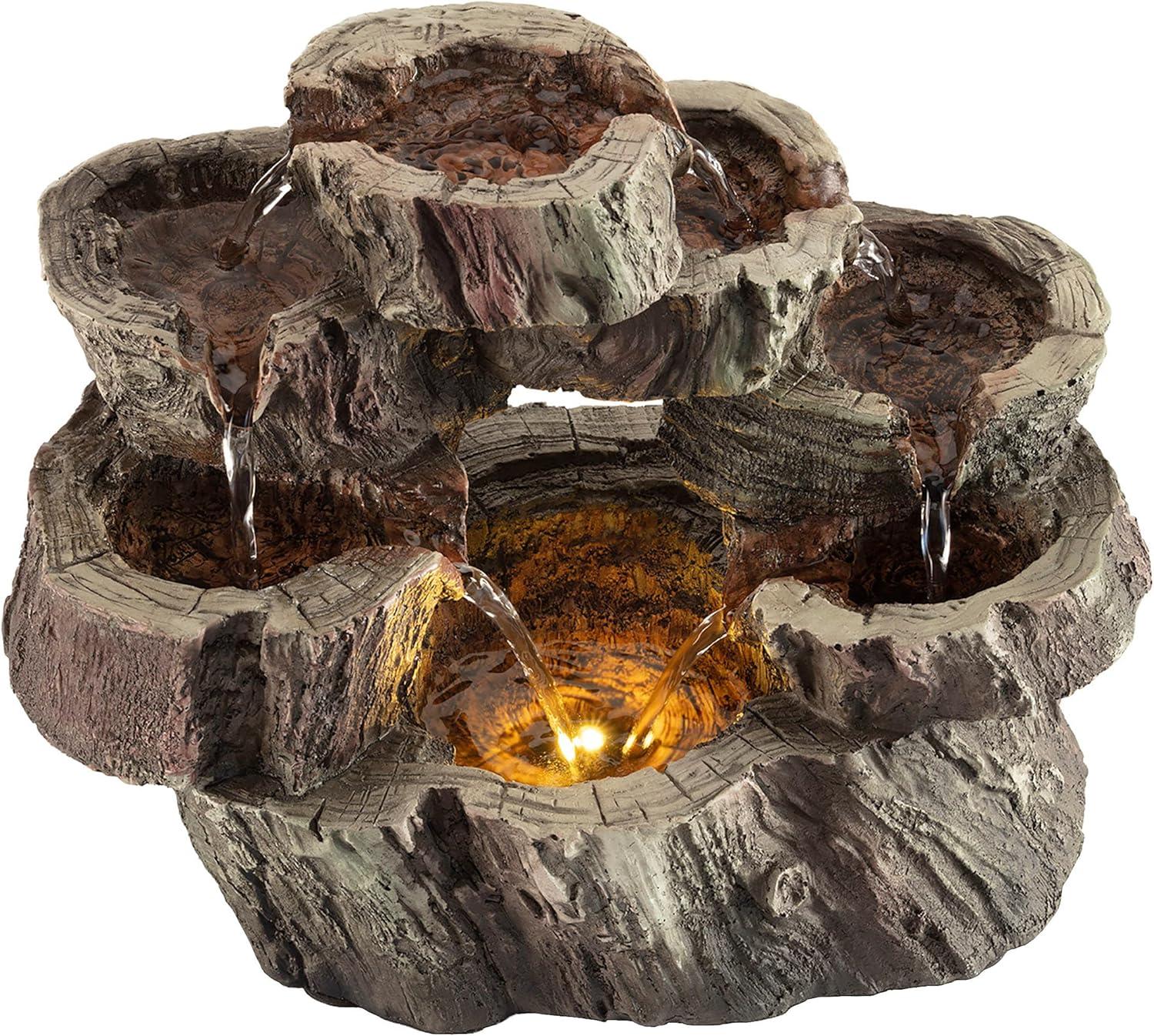 Brown Tree Trunk Tabletop Fountain with LED Lights