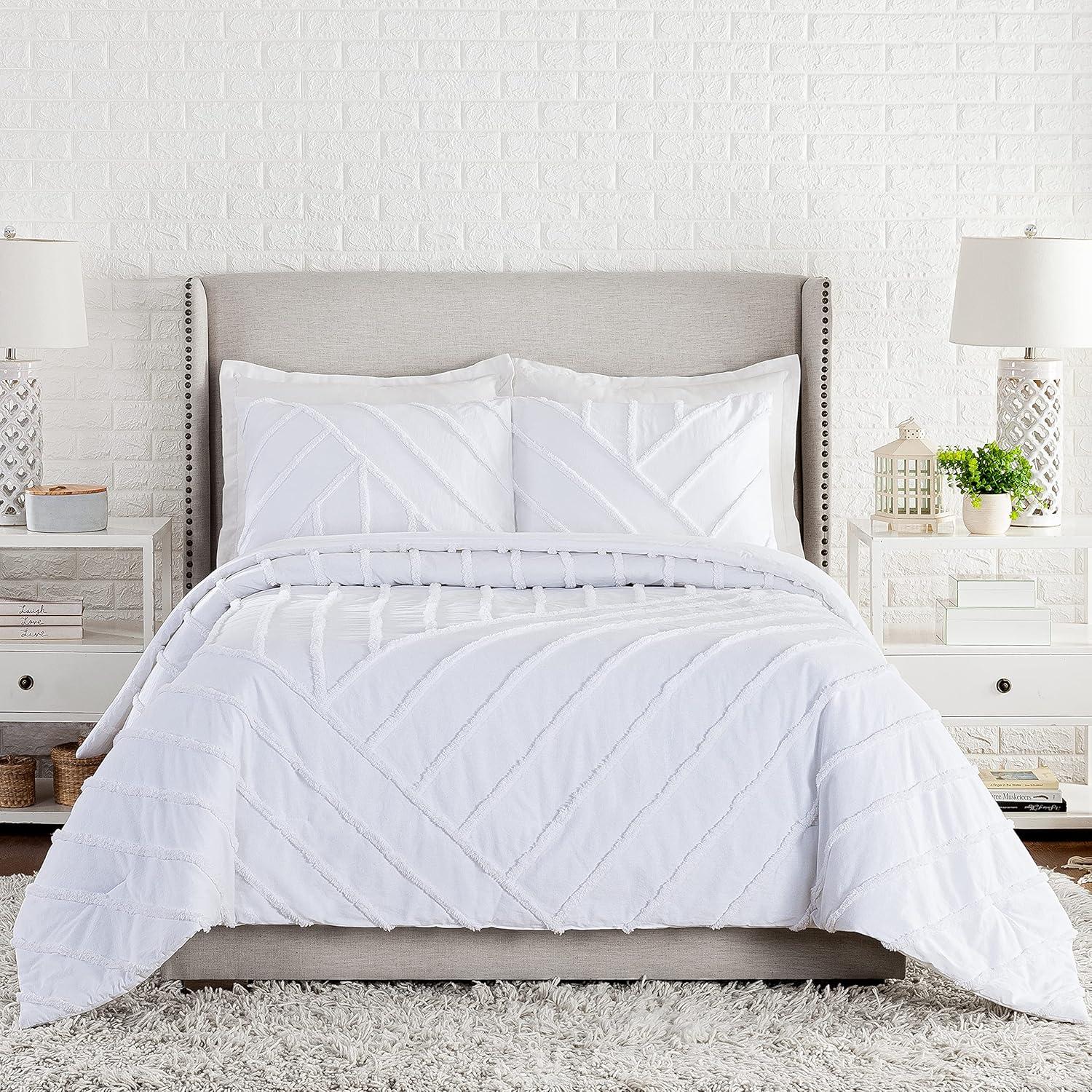 Laurel and Mayfair Cotton Ring Stitch Chevron / Zig Zag Comforter Set