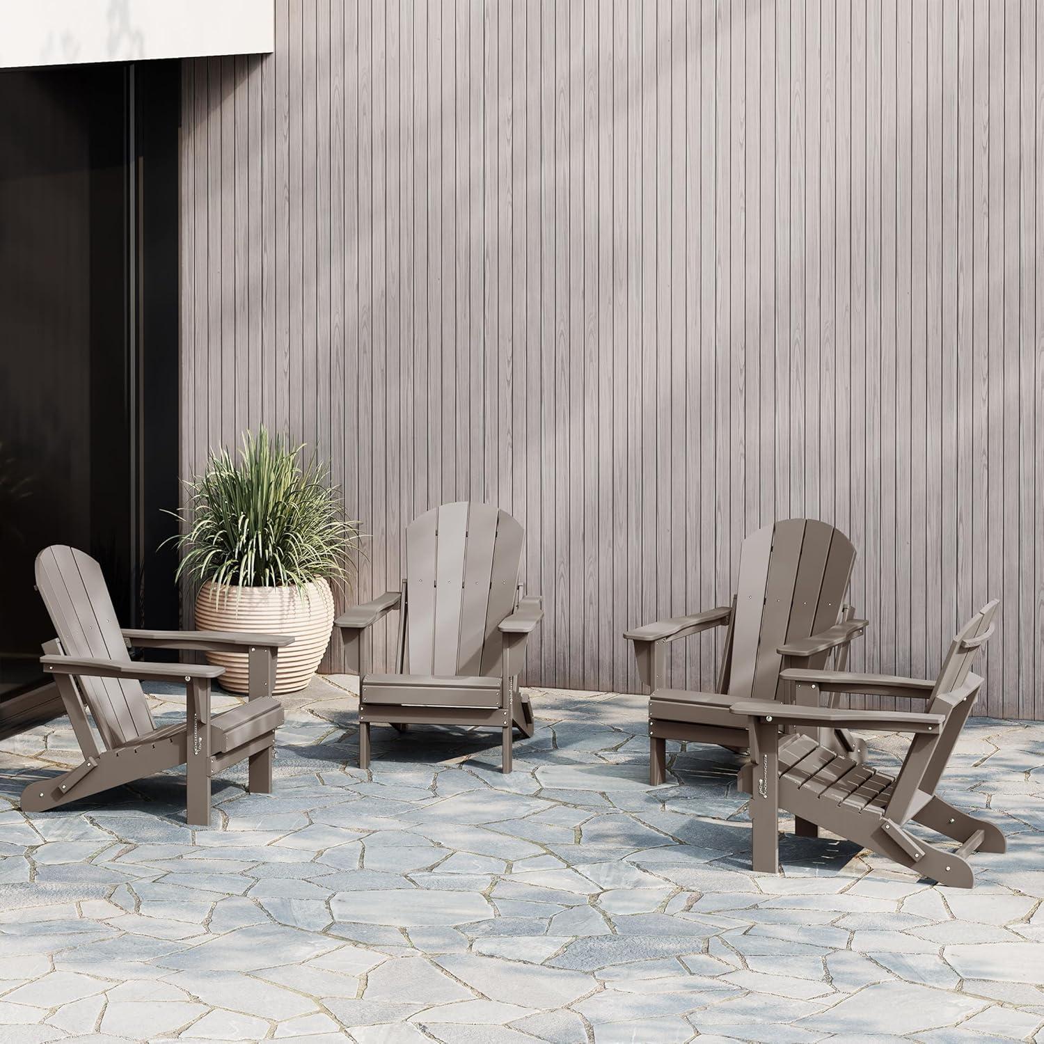 WestinTrends Malibu HDPE Outdoor Patio Folding Adirondack Chair (Set of 4), Weather Wood
