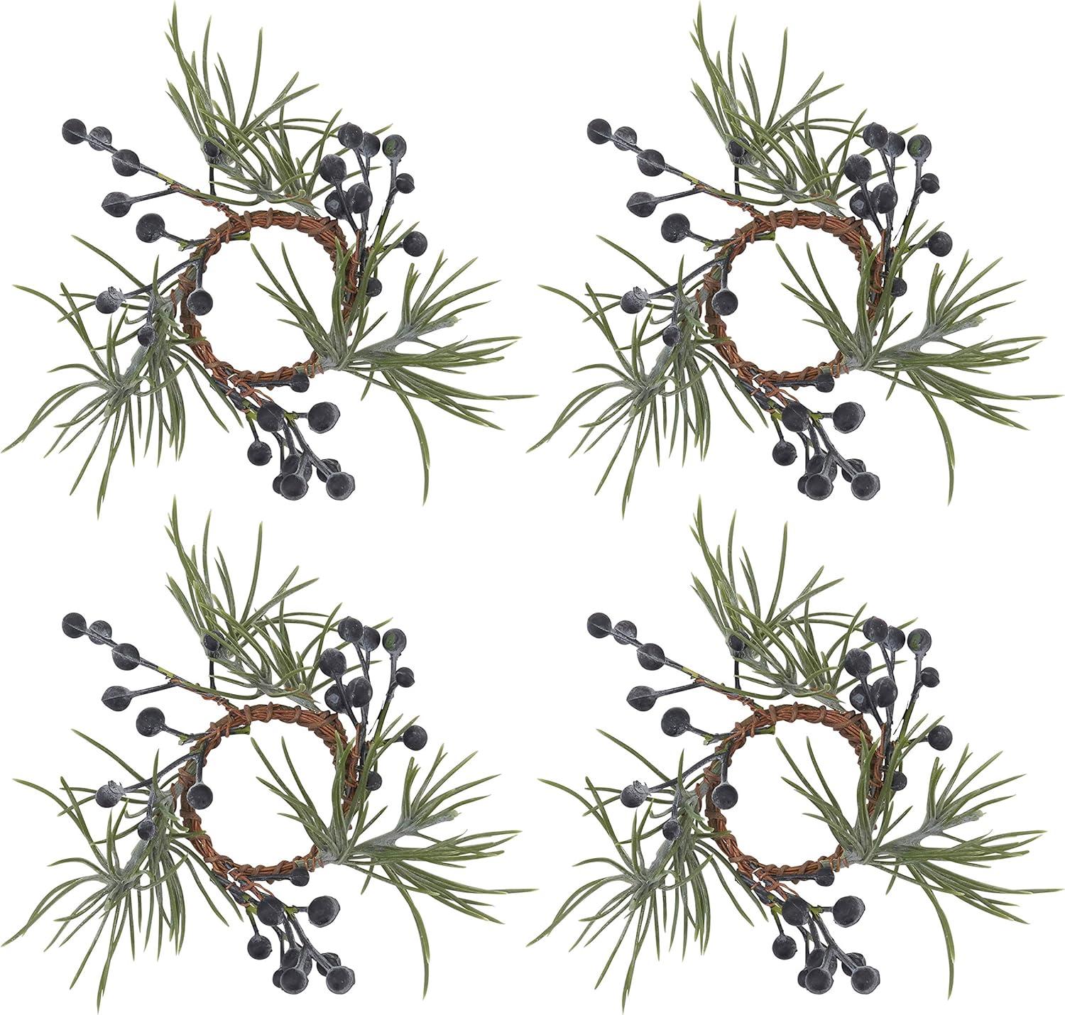 Green Pine and Berry Napkin Rings Set of 4