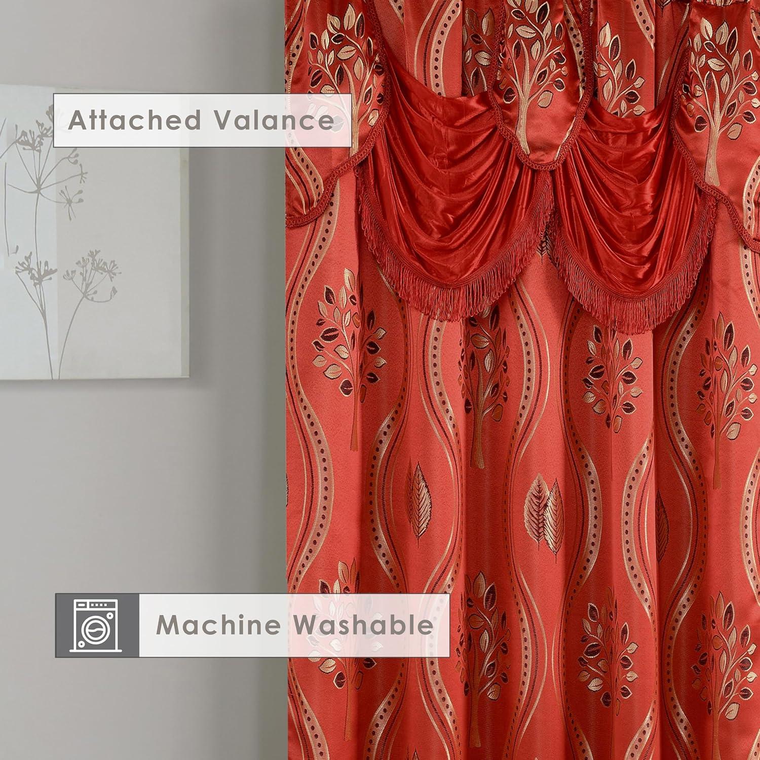 Elegant Comfort Aurora Jacquard Look Curtain Panel Set with Attached Valance 54" X 84 inch (Set of 2), Red