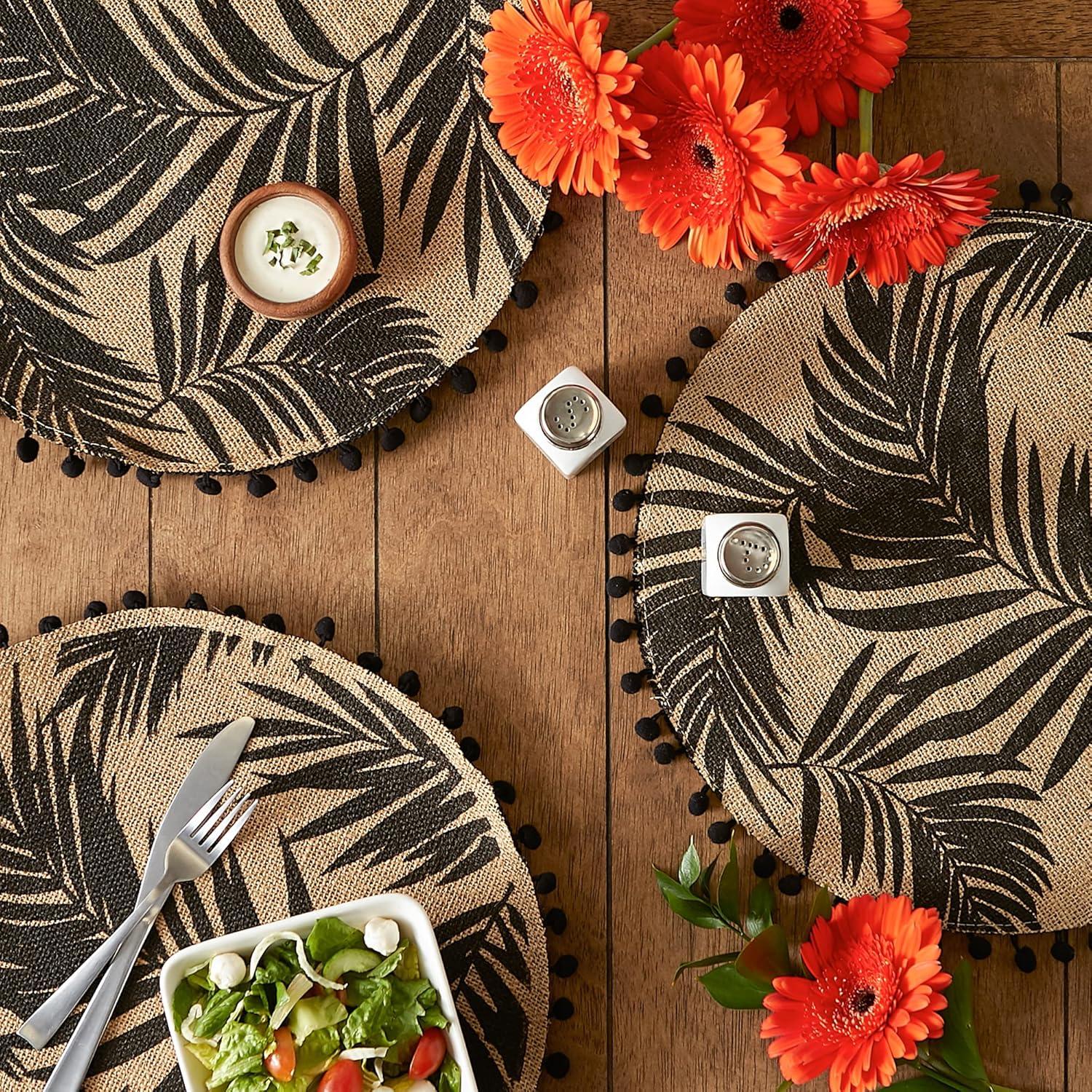 Black Fern Print On Natural Round Jute Placemat (Set of 6)