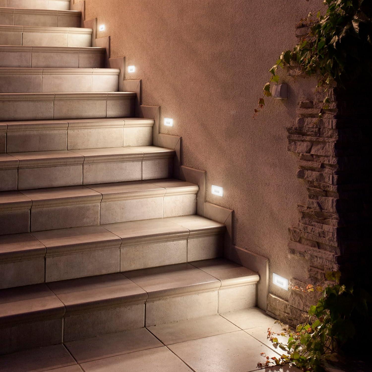 Maxxima Horizontal LED Step Light, Indoor/Outdoor Stair Light, 3 CCT Color Selectable 3000K, 4000K, 5000K, 75 Lumens, White, 2-Pack