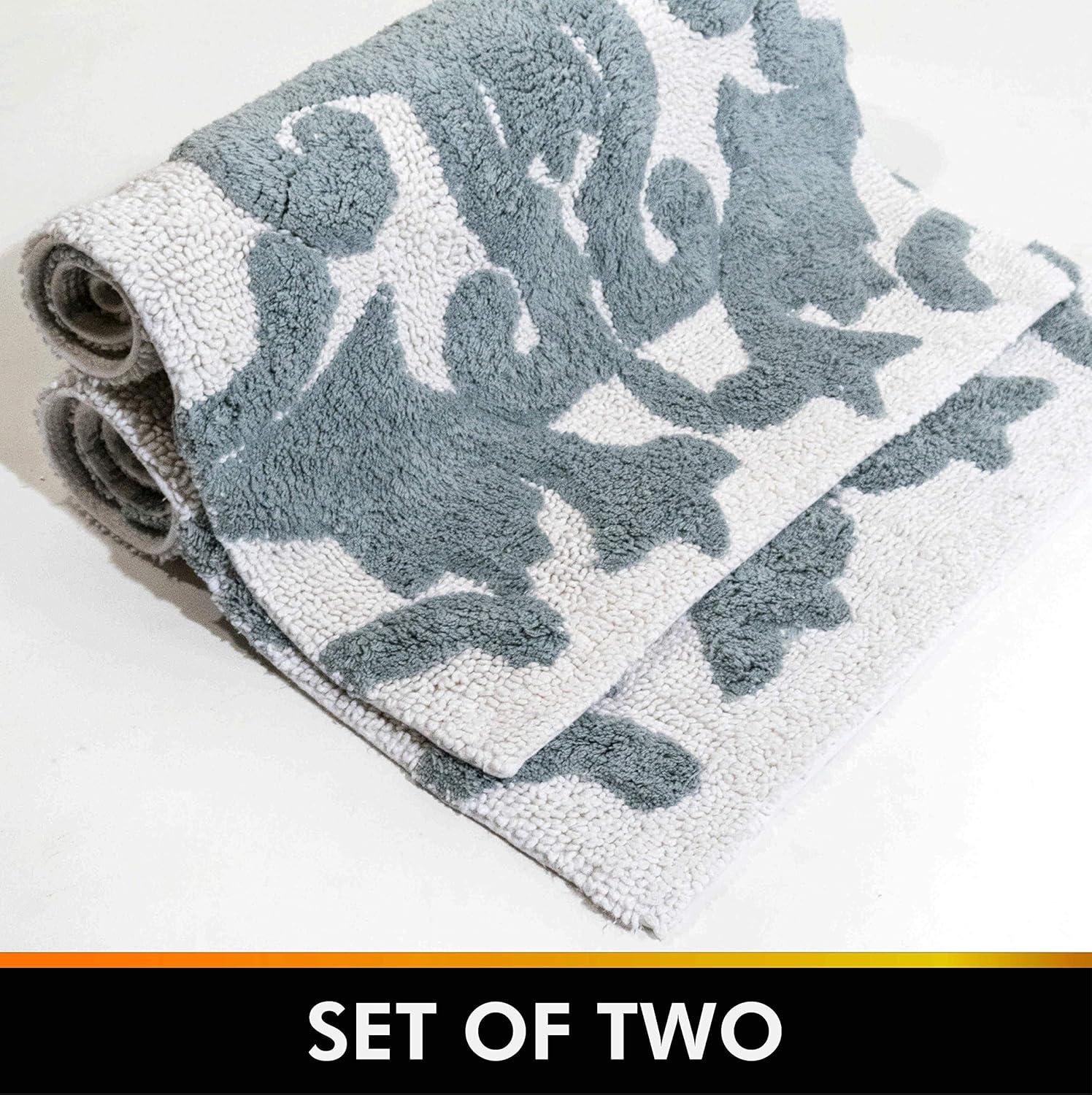 Elegant Iron Gate Dual-Tone Scroll Bath Rug Set in Gray