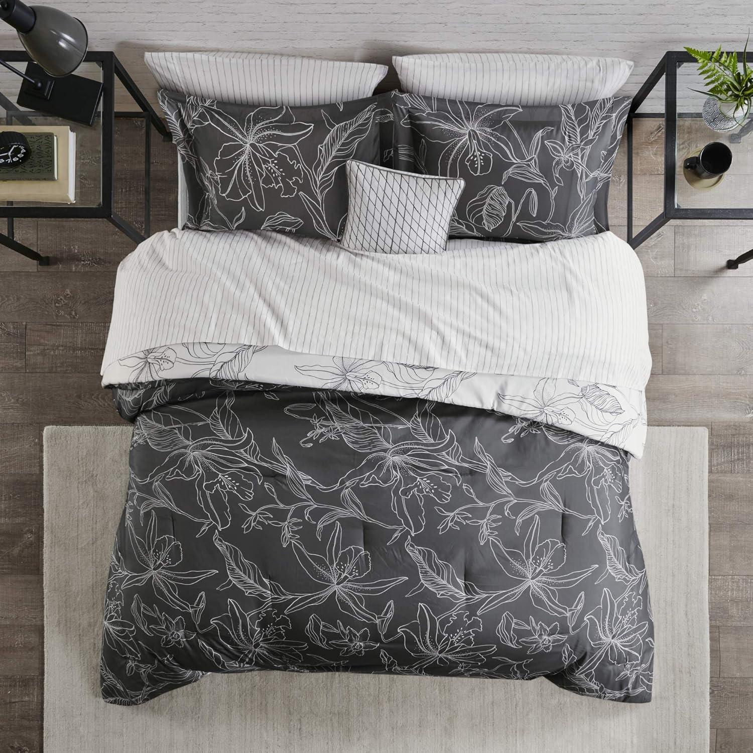 Lilia Full Gray Microfiber Reversible Comforter Set