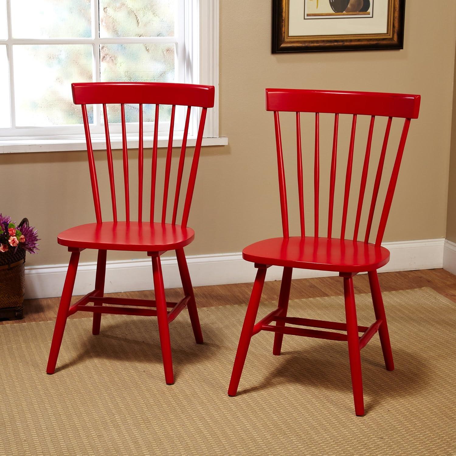 Buylateral Set of 2 Venice Farmhouse Solid Wood Spindle Dining Chairs Red: Solid Rubberwood, Unupholstered