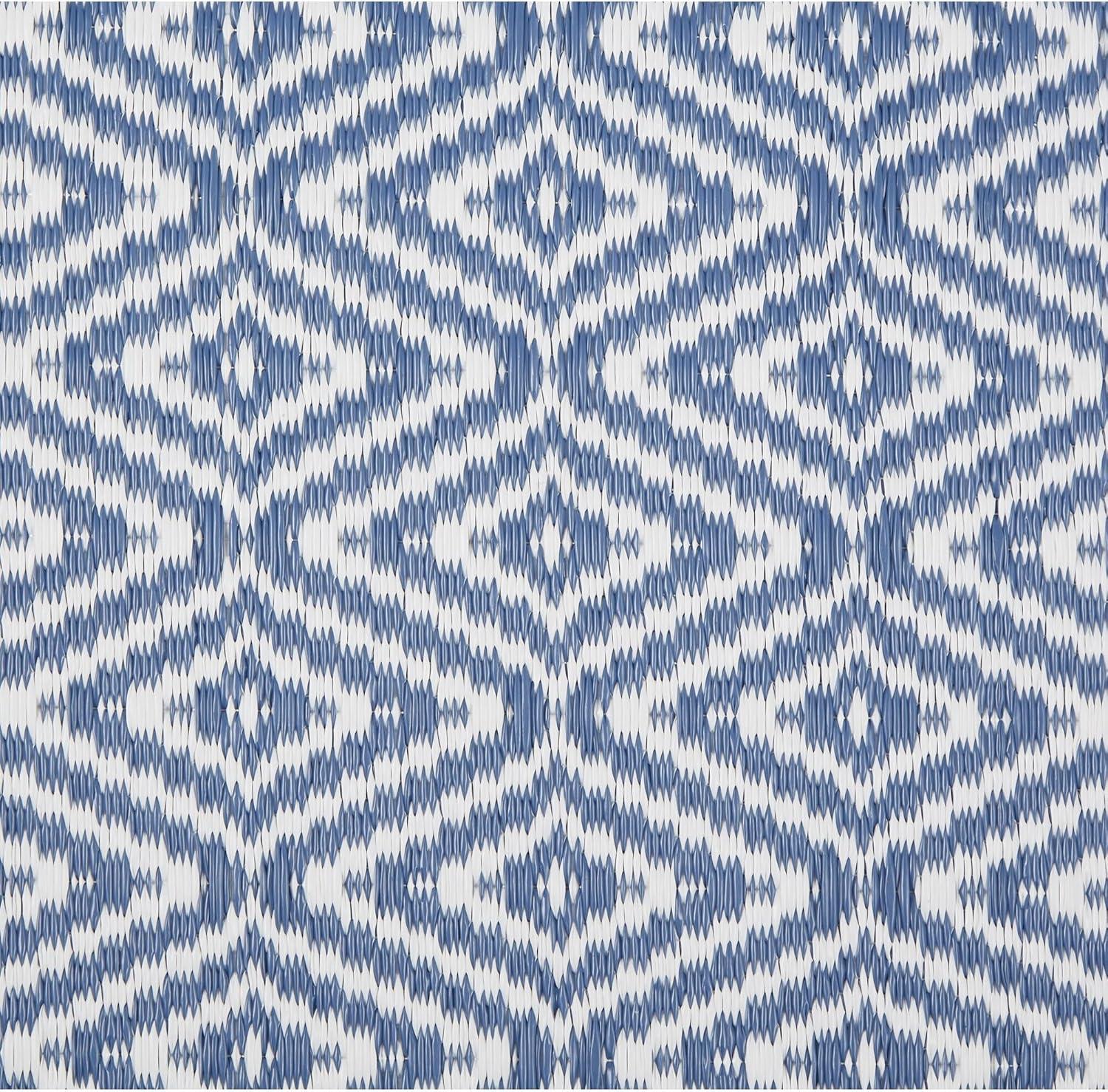 French Blue Diamond Weave Non-Slip Outdoor Rug 4' x 6'