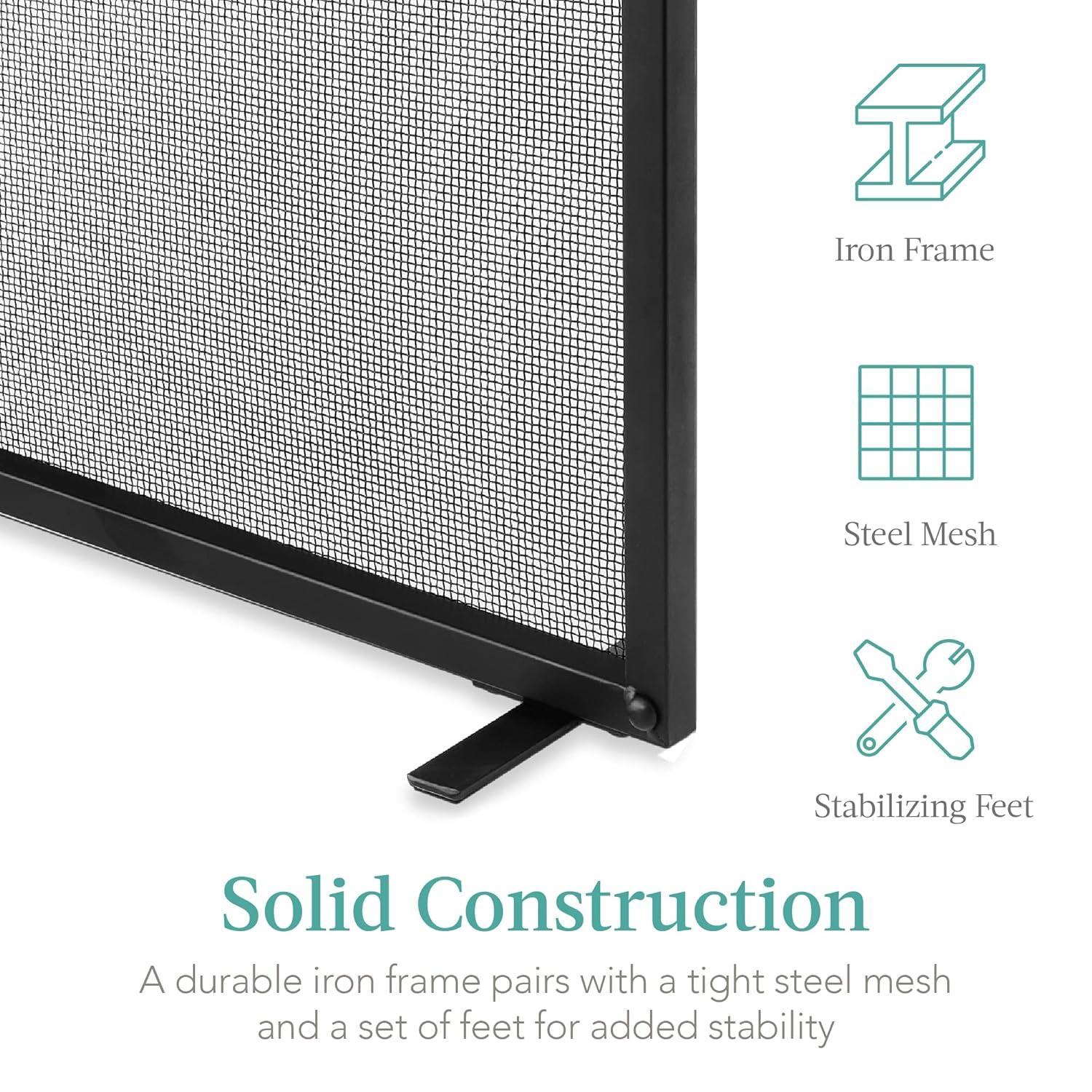 Cassiano 38x27in Single Panel Fireplace Screen Handcrafted Steel Mesh Spark Guard w/ Handles