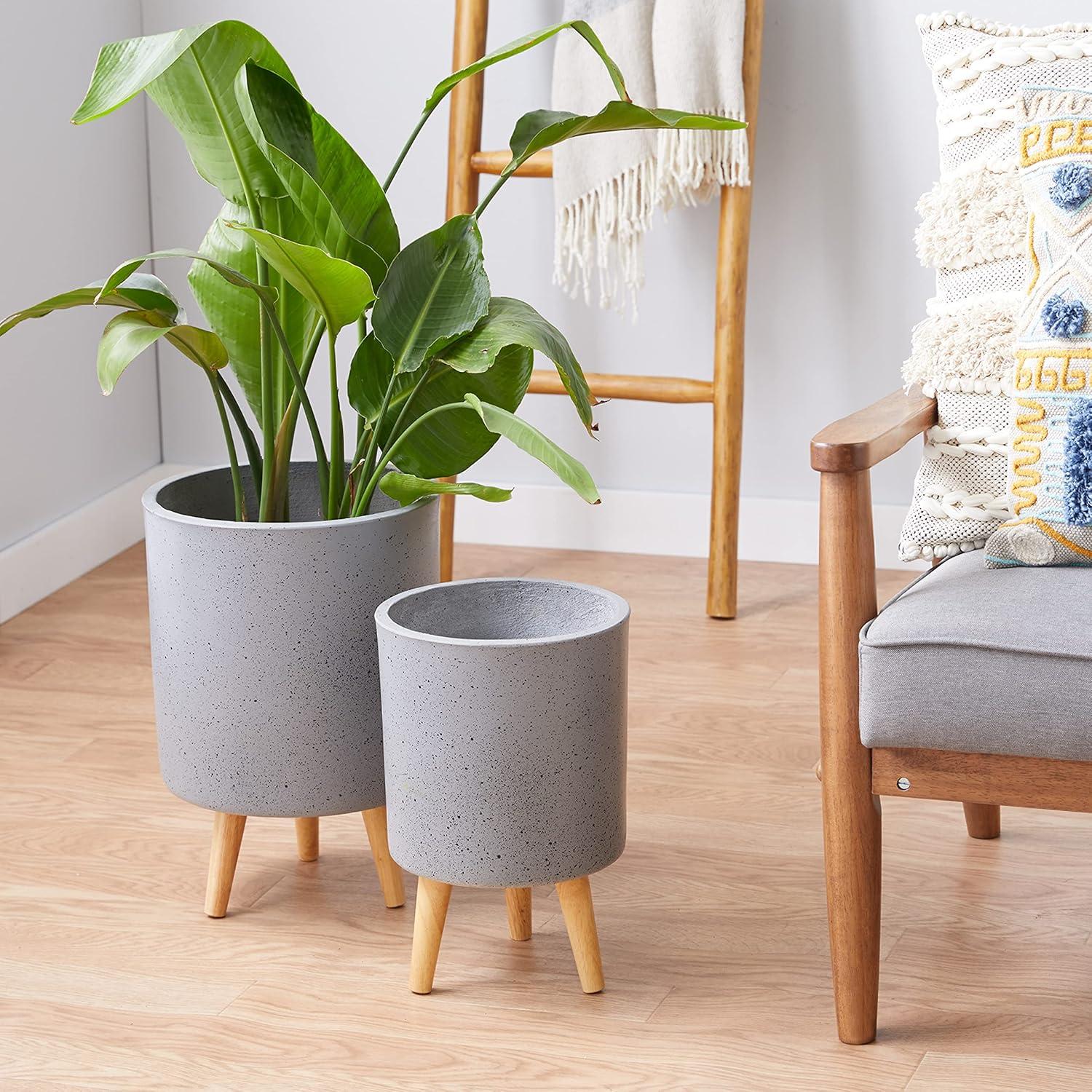 DecMode 12 In. Planter, MGO, Light Grey, 2 - Pieces