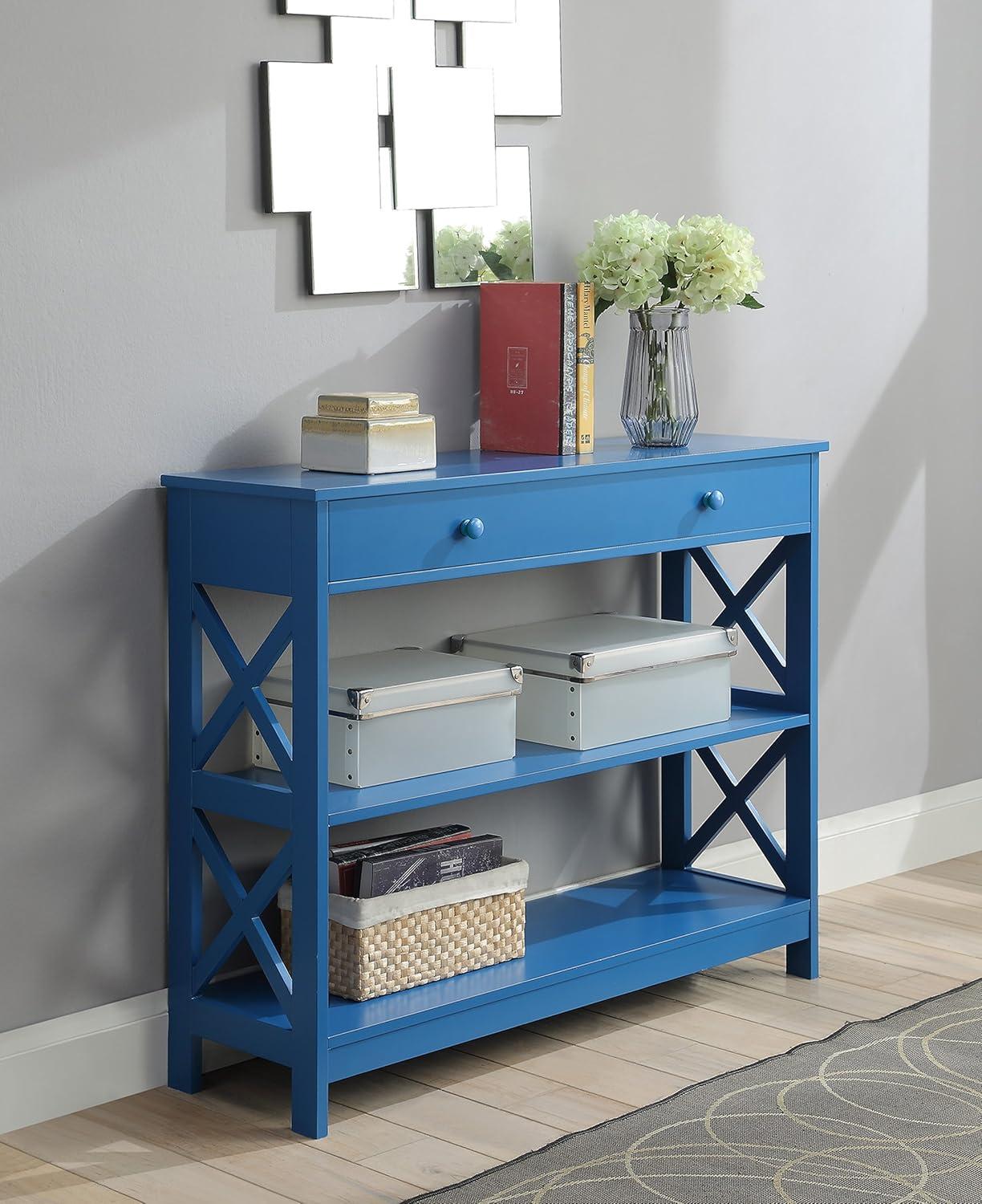 Convenience Concepts Oxford 1 Drawer Console Table with Shelves, Blue