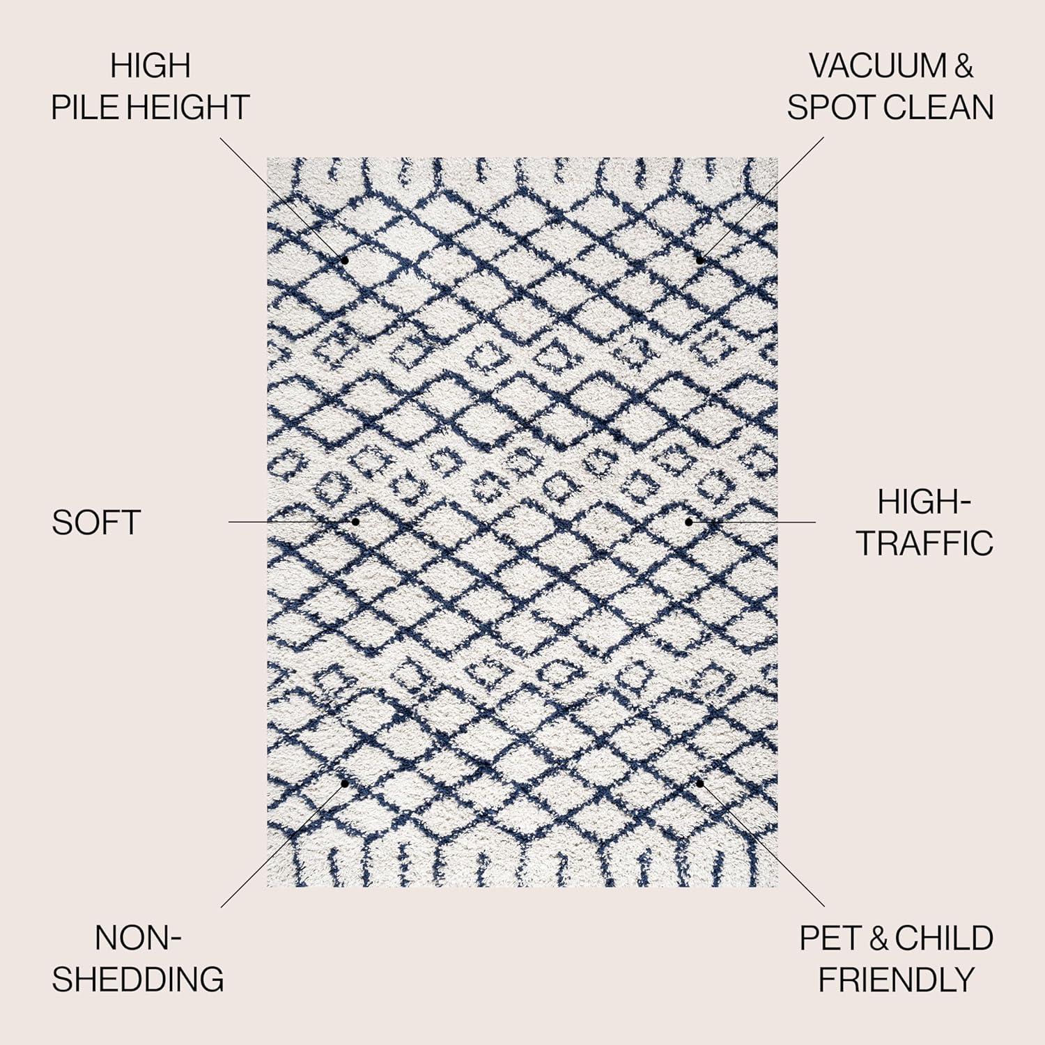 4'x6' Sineu Moroccan Diamond Shag Area Rug, Beige/Navy - JONATHAN Y