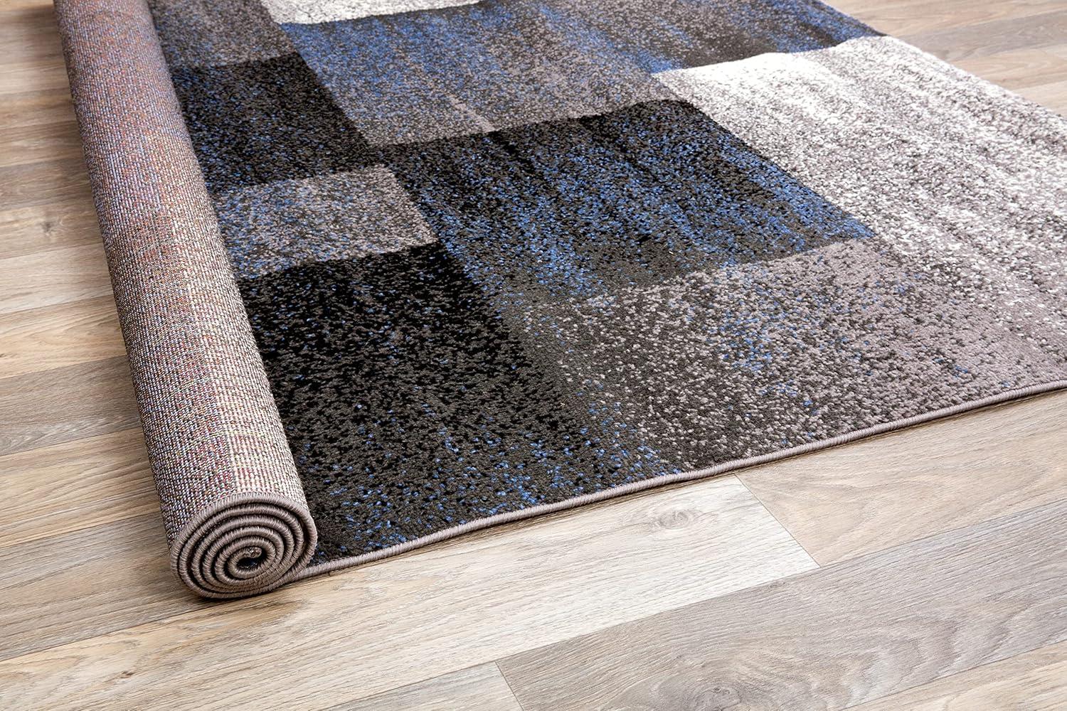 World Rug Gallery Contemporary Modern Geometric Boxes Area Rug - Blue 3'3" x 5'