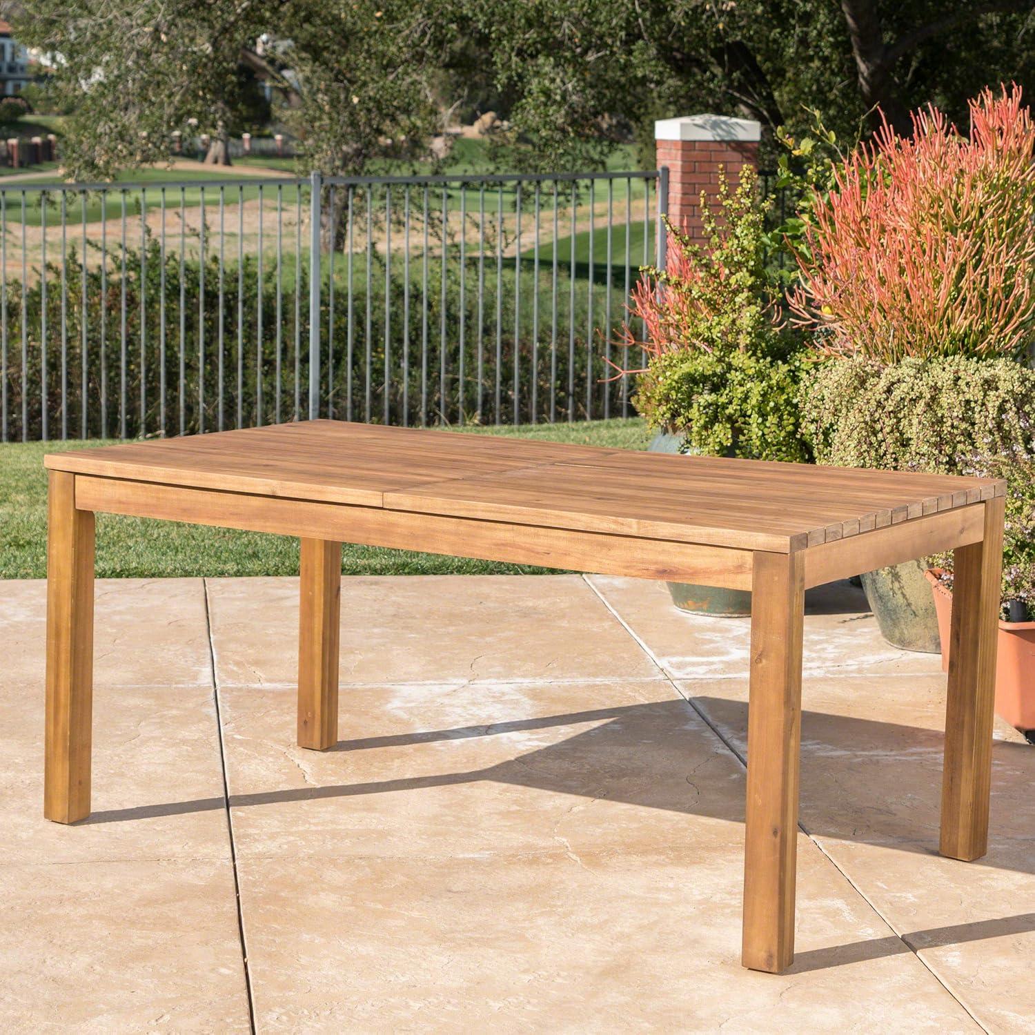 Wilson Rectangle Acacia Wood Expandable Dining Table Teak - Christopher Knight Home: Weather-Resistant, Seats 8, with Self-Storing Leaf