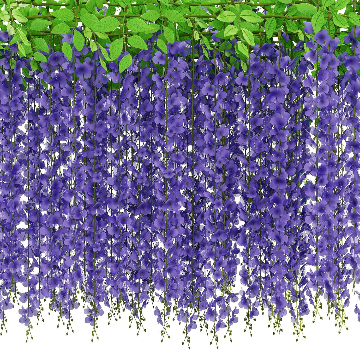 JACKYLED 40 Branches Wisteria Hanging Flowers 6 Feet Artificial White Vine Silk Wisteria Flowers Garland for Wedding Arch Party Garden Home Decor (4 Packs)