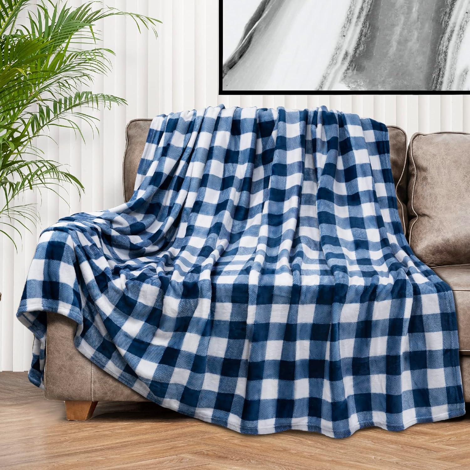 PAVILIA Premium Fleece Throw Blanket for Sofa Couch, Soft Flannel Plaid Stripe Decorative Print Blanket