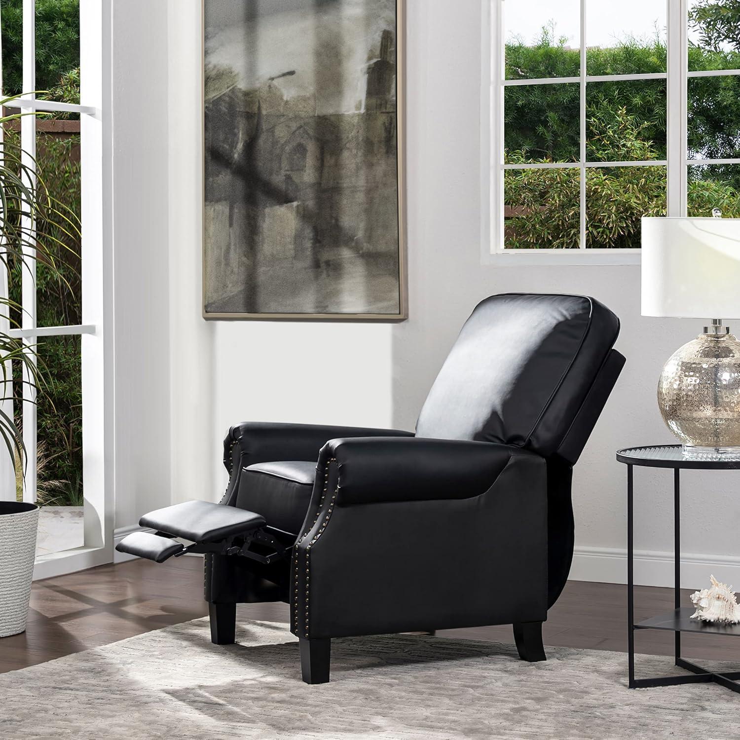 Charlie Design Auden 34" Manual Recliner Accent Chair, Ink Black Bonded Leather