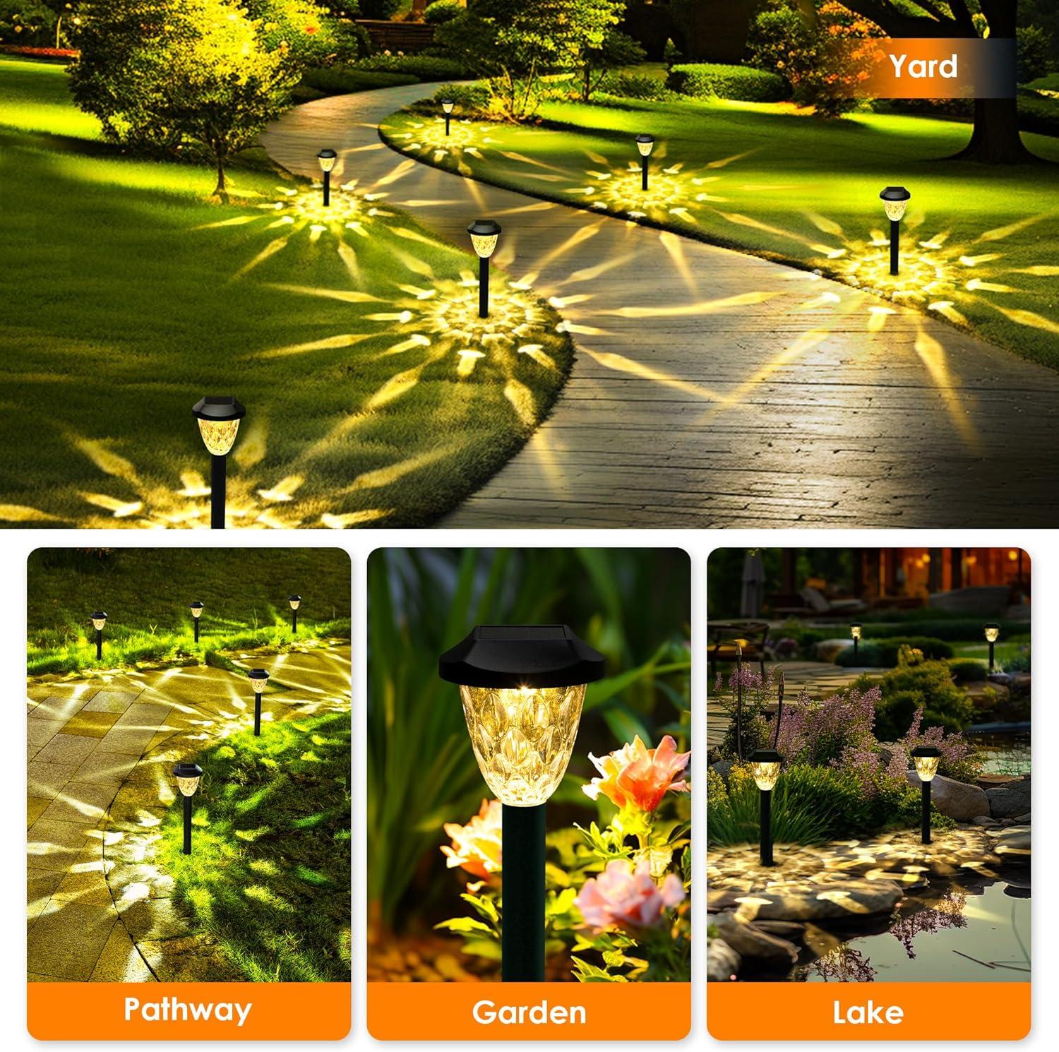 gigalumi 12 Pack Solar Pathway Lights, Waterproof Auto On/Off Outdoor Solar Lights for Garden,Walkway and Driveway,2800K
