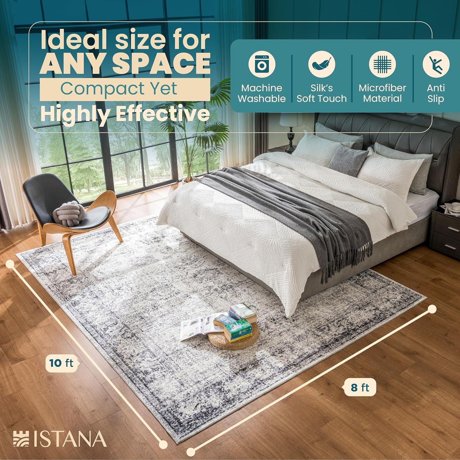 Istana Beige Area Rug 8x10, Machine Washable, Stain Resistant, Foldable, Non-Shedding, Farmhouse Rugs for Living Room, Eco-Friendly