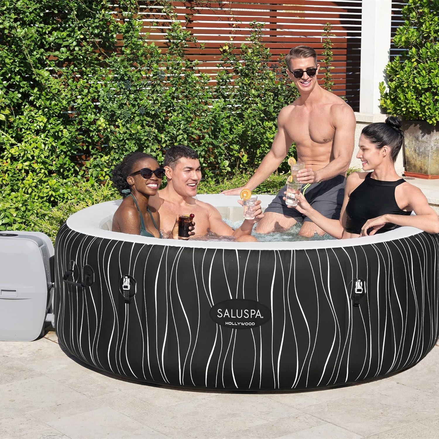 Bestway SaluSpa Honolulu AirJet Large Round 4 to 6 Person Inflatable Hot Tub Portable Outdoor Spa with 140 AirJets and EnergySense Cover