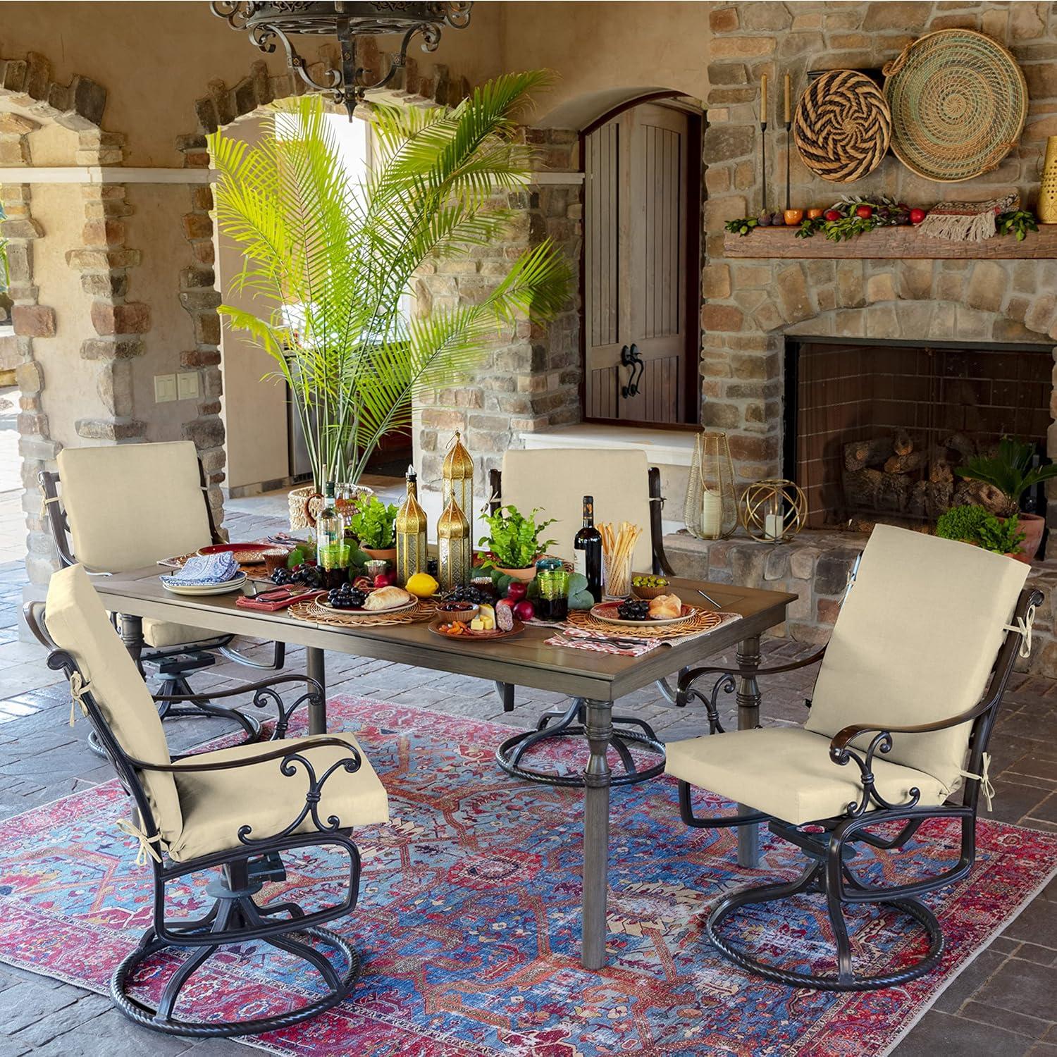 Tan Polyester Outdoor Midback Dining Chair Cushion