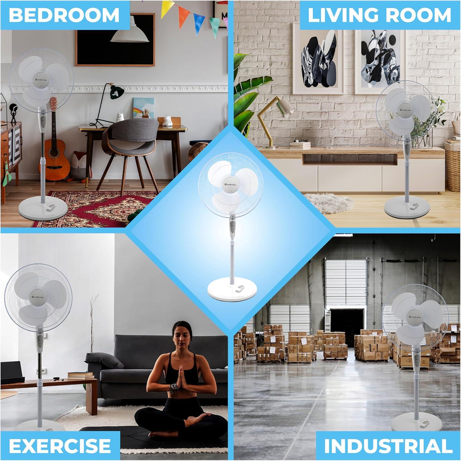 Comfort Zone 18 in. Pedestal Fan with Remote, Tilt, 3 Speeds & Timer