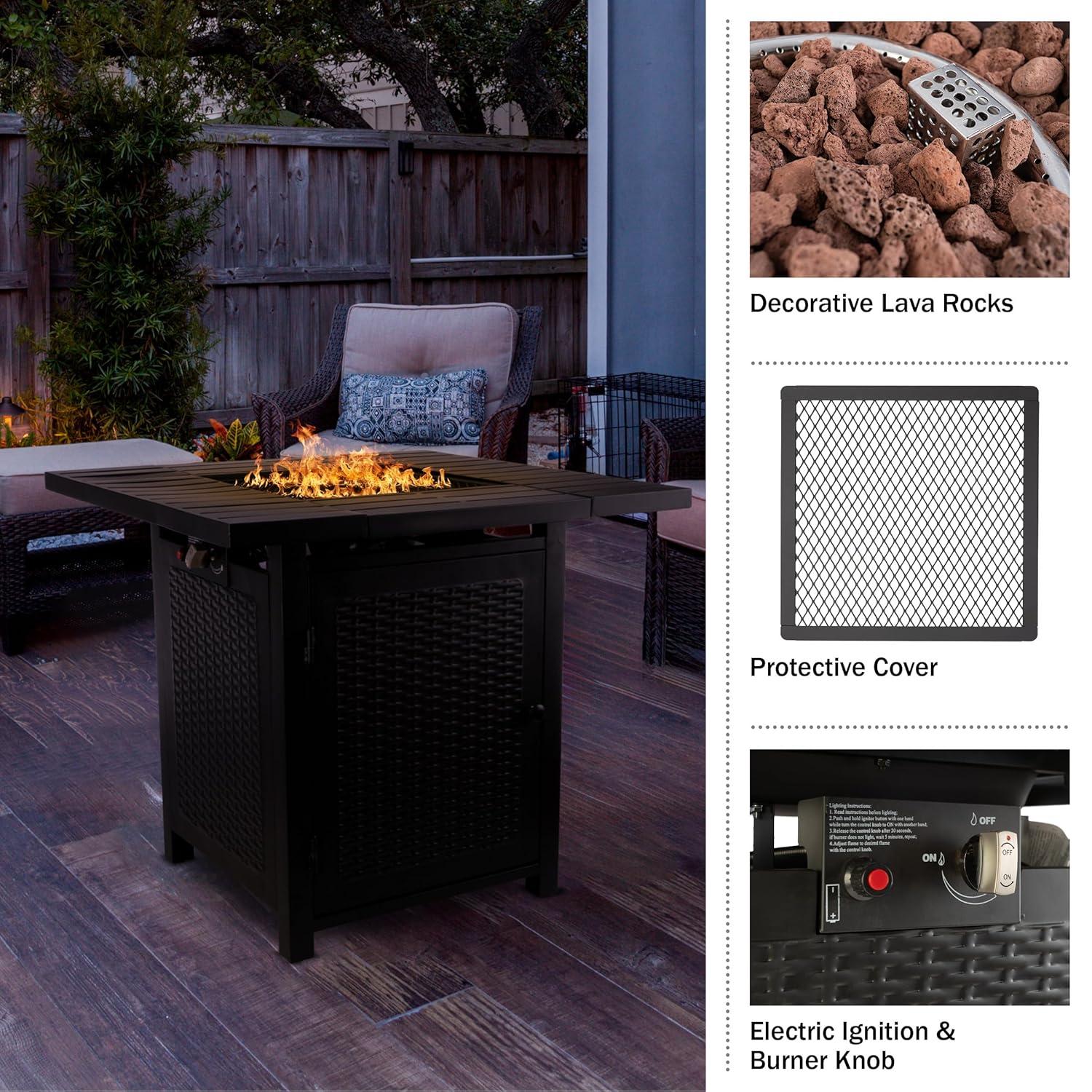 Pure Garden Propane Fire Pit - 30-Inch Outdoor Fireplace - 50,000 BTU Firepit - Fire Table with Electric Ignition, Lava Rocks, and Cover by Pure Garden