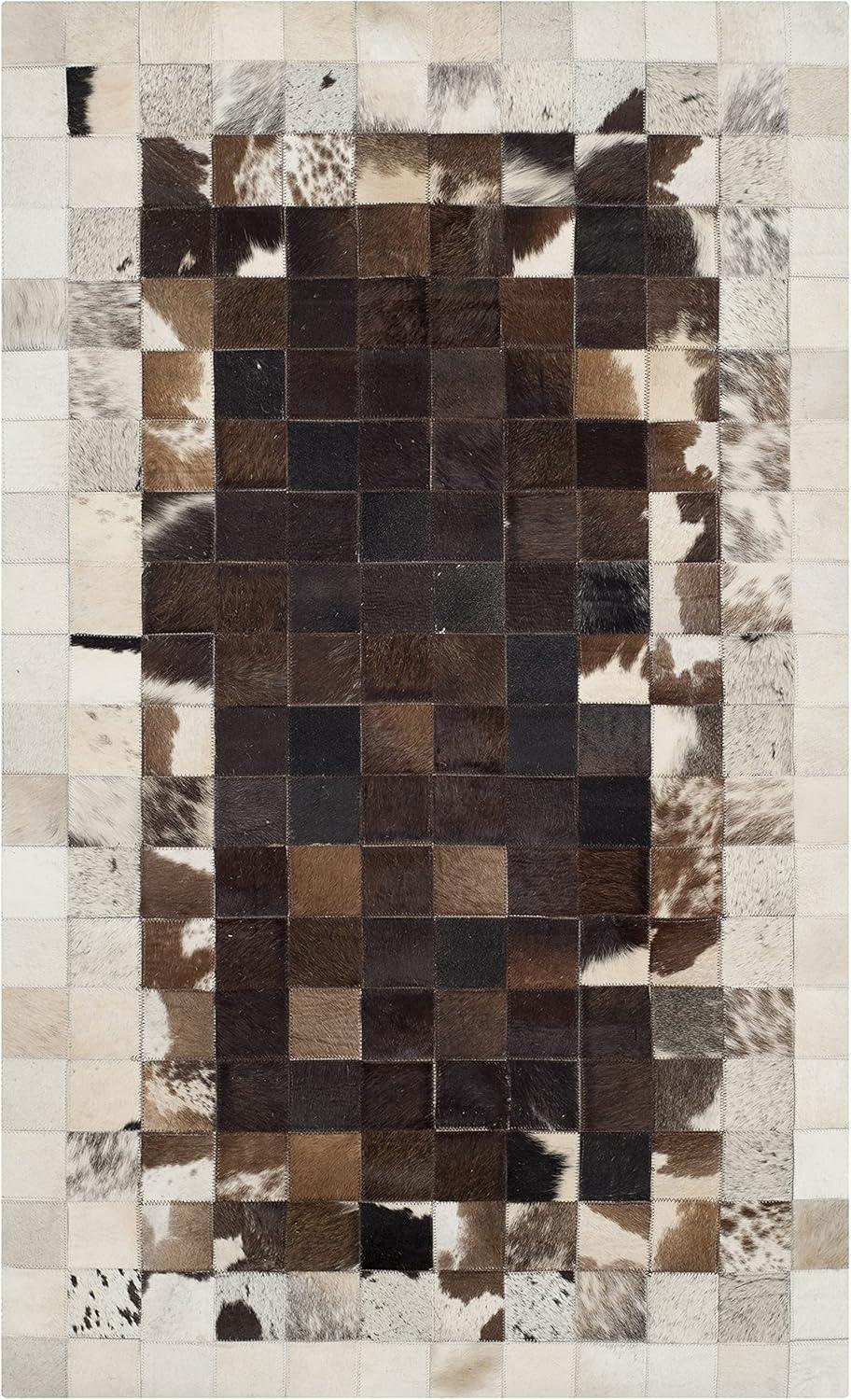 SAFAVIEH Studio Leather Keegan Geometric Area Rug, Ivory/Dark Brown, 3' x 5'