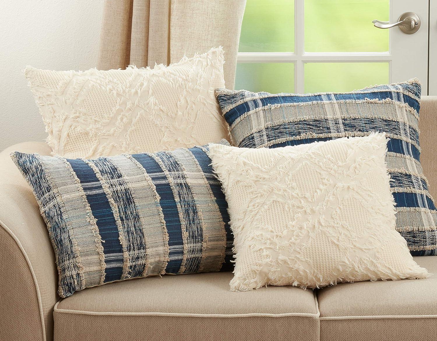 Ivory Cotton Fringe Waffle Weave Euro Pillow Cover