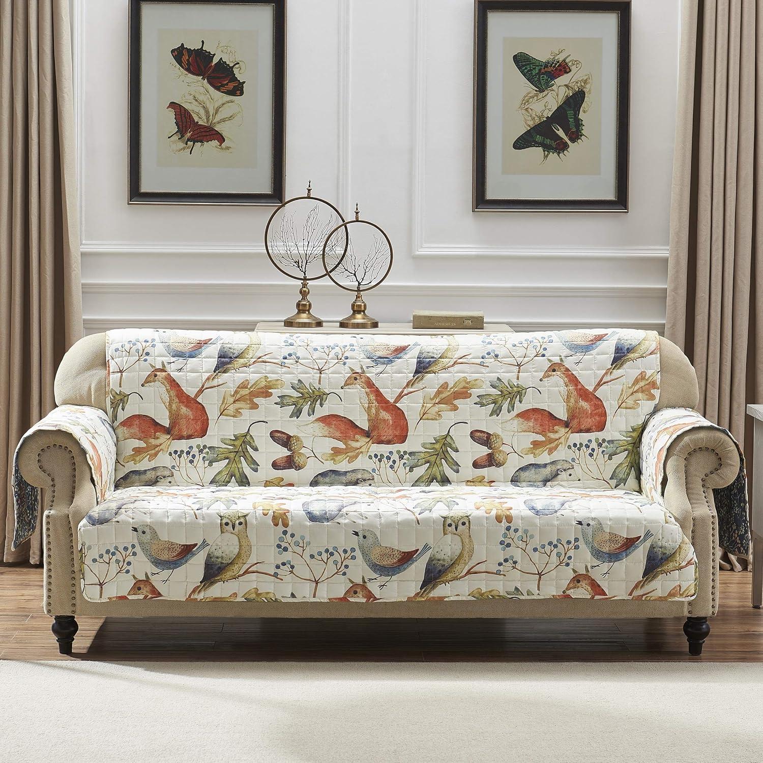 Reversible Natural Polyester Sofa Furniture Protector with Forest Animals