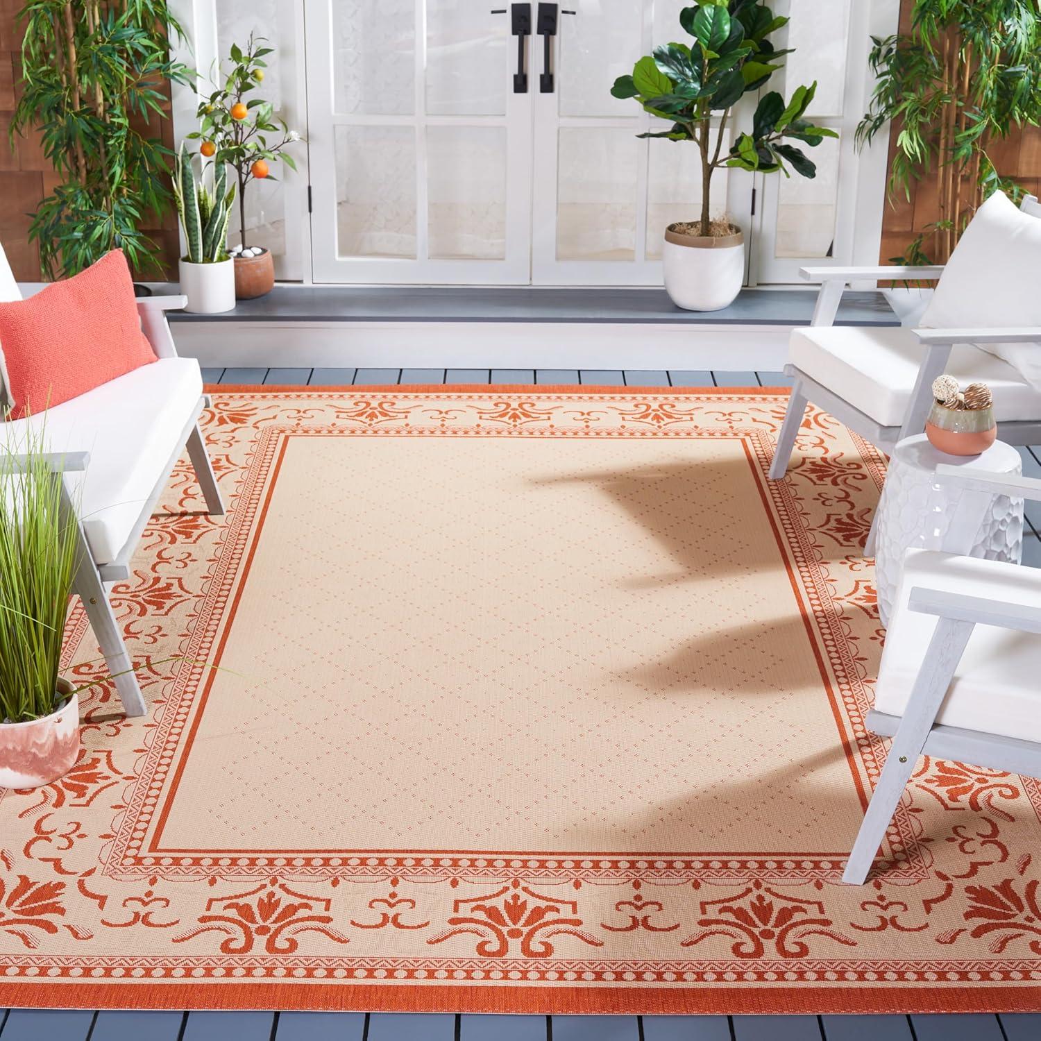 Courtyard CY0901 Power Loomed Indoor and Outdoor Area Rug - Natural/Terra - 9'x12' - Safavieh