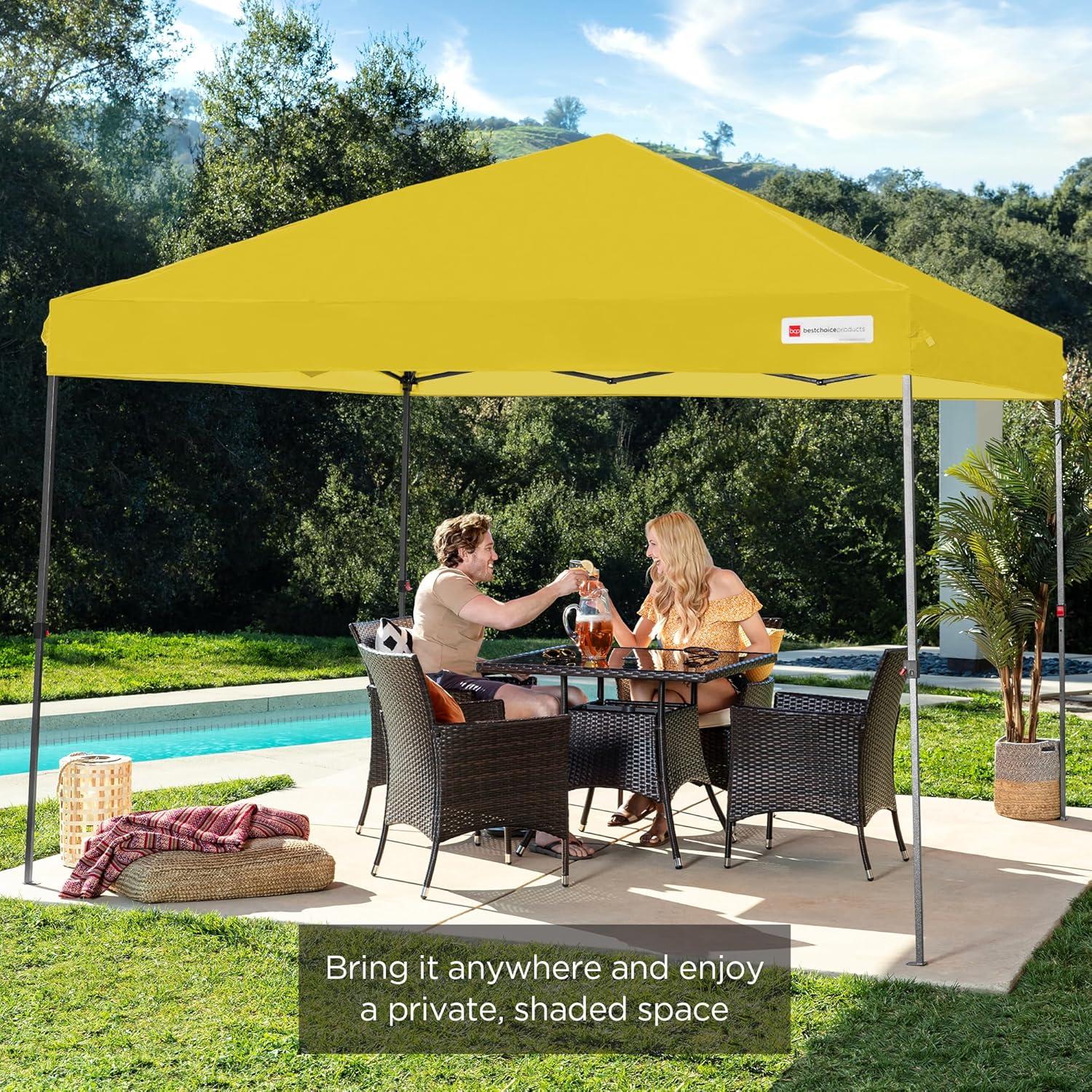 Best Choice Products 10x10ft Easy Setup Pop Up Canopy w/ 1-Button Setup, Wheeled Case, 4 Weight Bags - Yellow