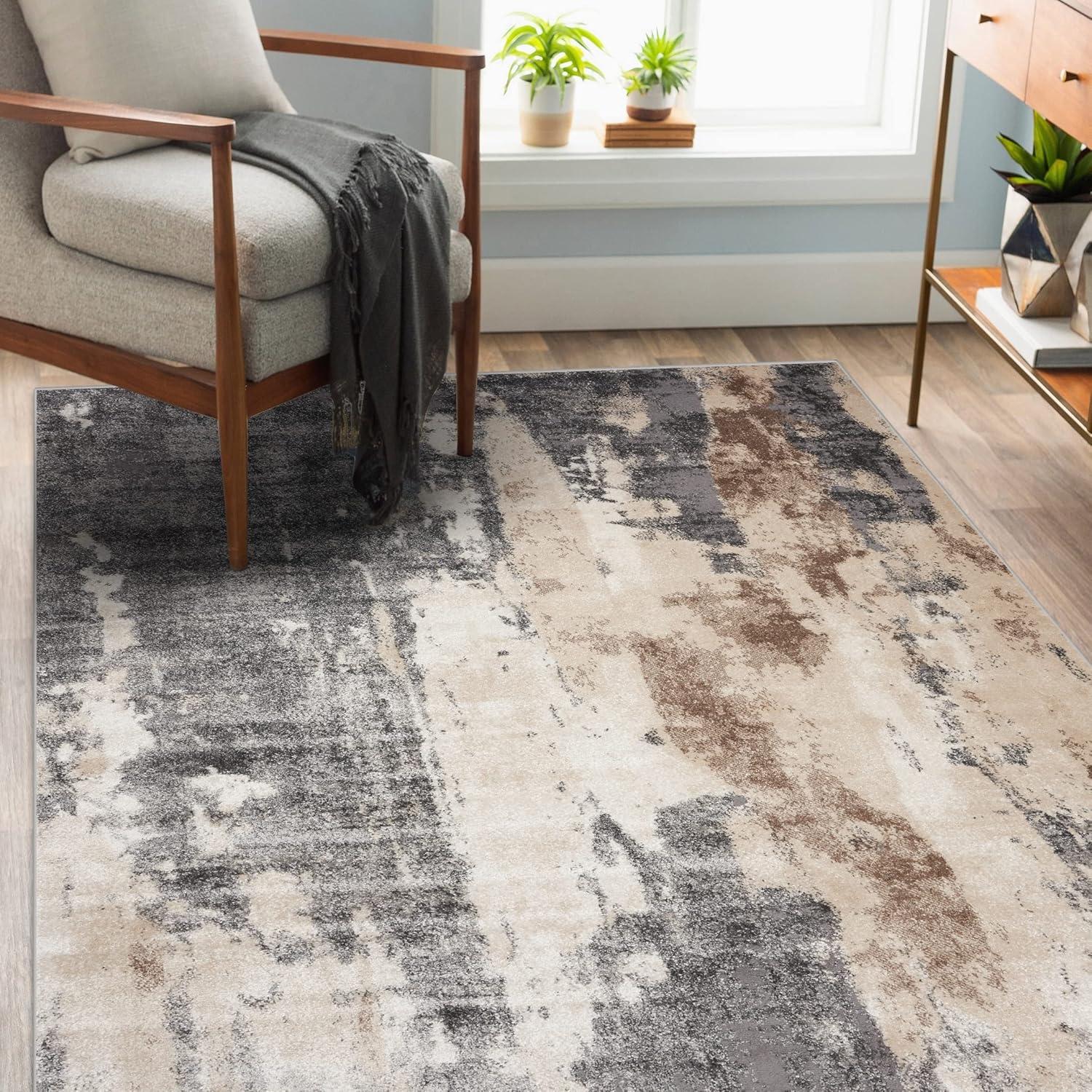 Gray Abstract 8' x 10' Synthetic Area Rug