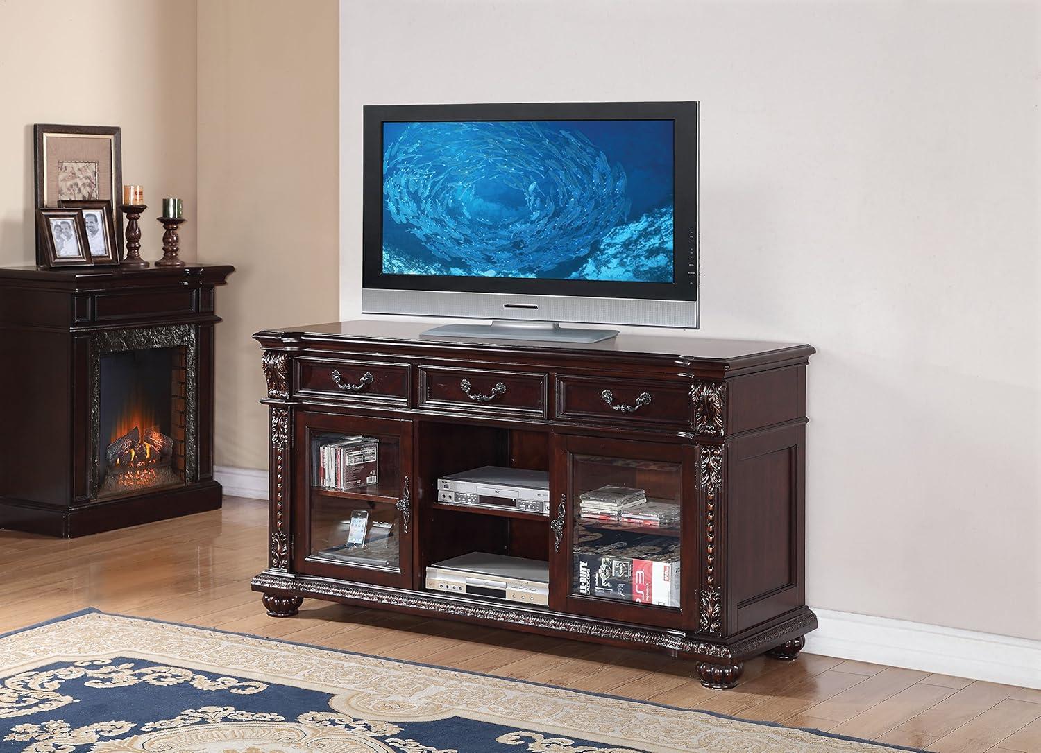 ACME Anondale 3-Drawer Wooden TV Stand with Glass Doors in Cherry