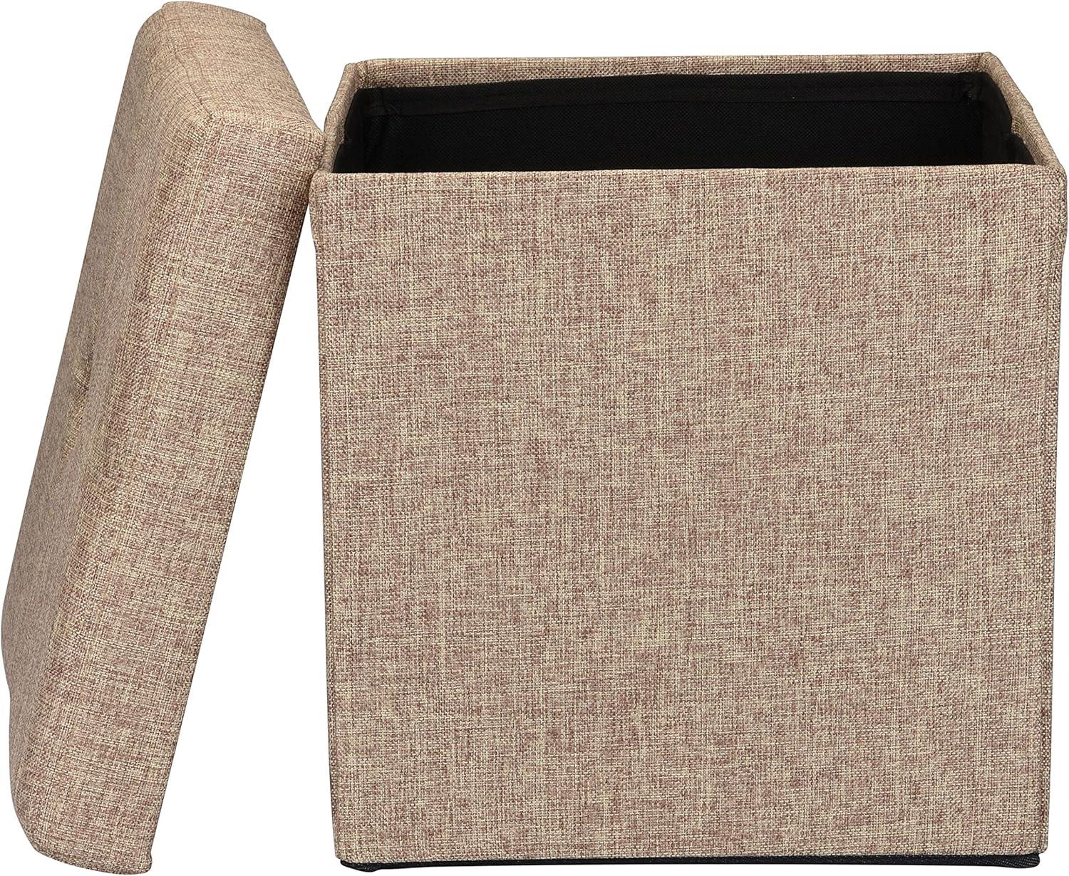 Simplify Faux Linen Folding Storage Ottoman Cube in Natural