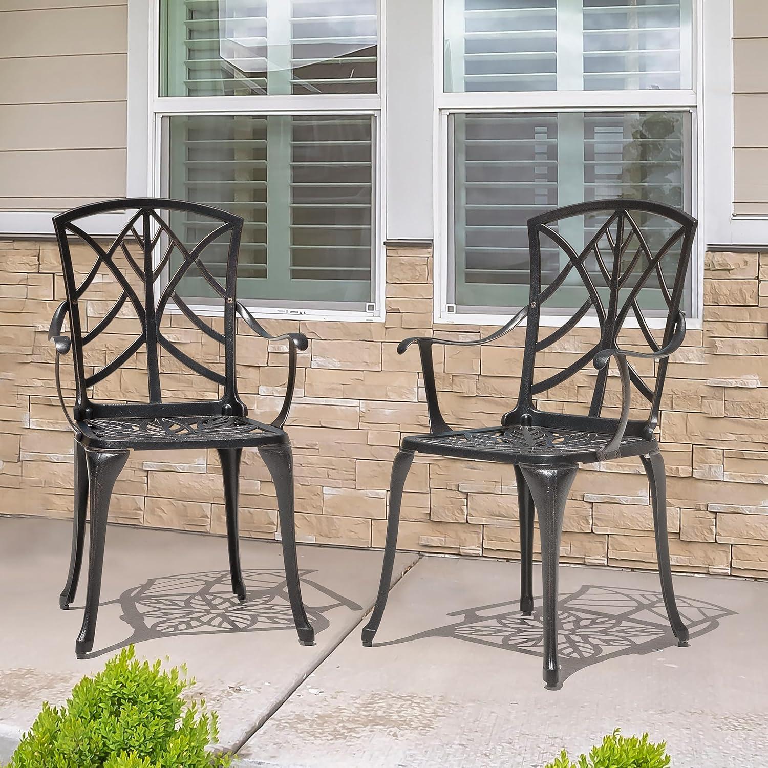 Black and Gold Cast Aluminum Outdoor Dining Chair Set