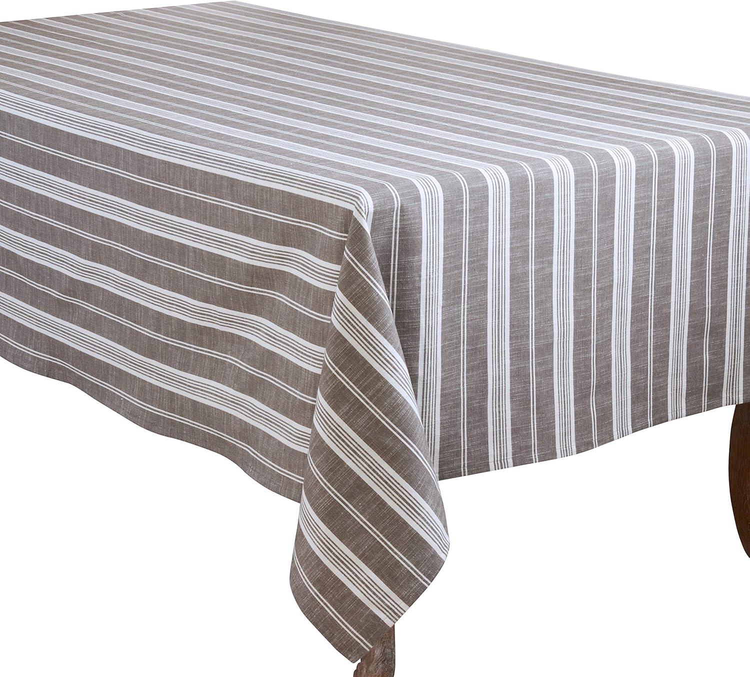 Taupe and Greige Striped Cotton Rectangular Tablecloth