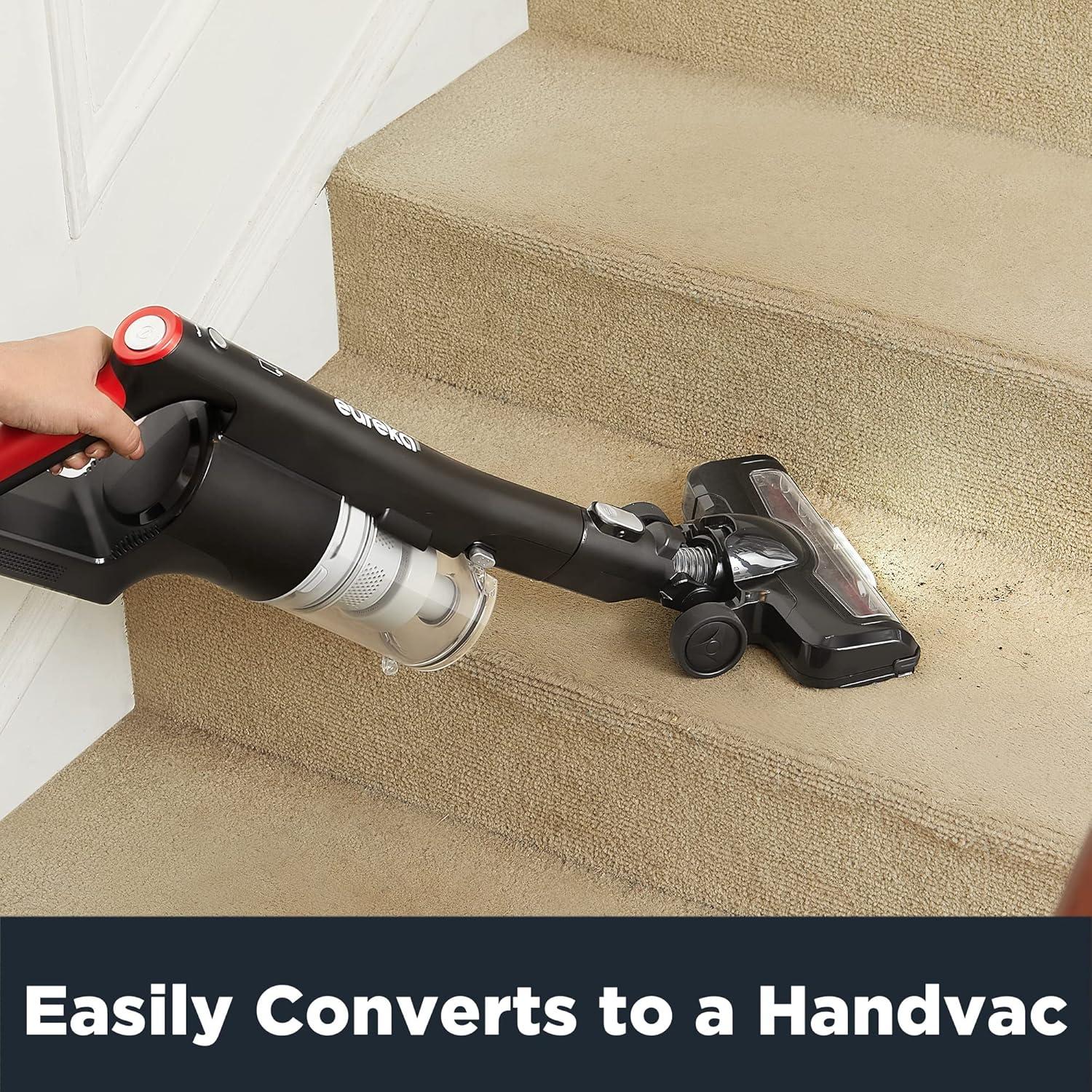 EUREKA Cordless Vacuum Cleaner, Hight Efficiency for All Carpet and Hardwood Floor LED Headlights, Convenient Stick and Handheld Vac, Basic Red