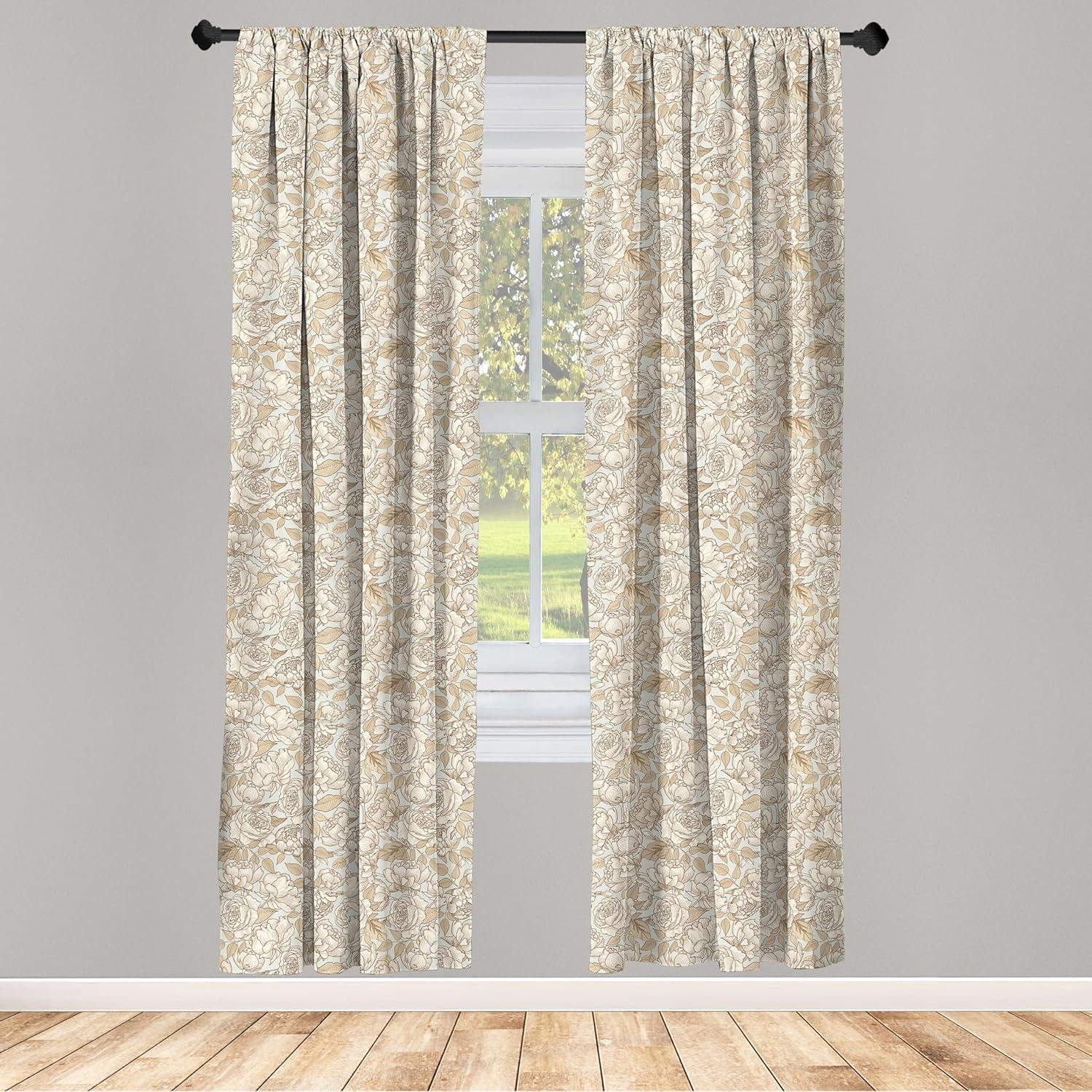 Ambesonne Beige Curtains, Wedding Bouquet Flora, Pair of 28"x63", Dust Beige Tan